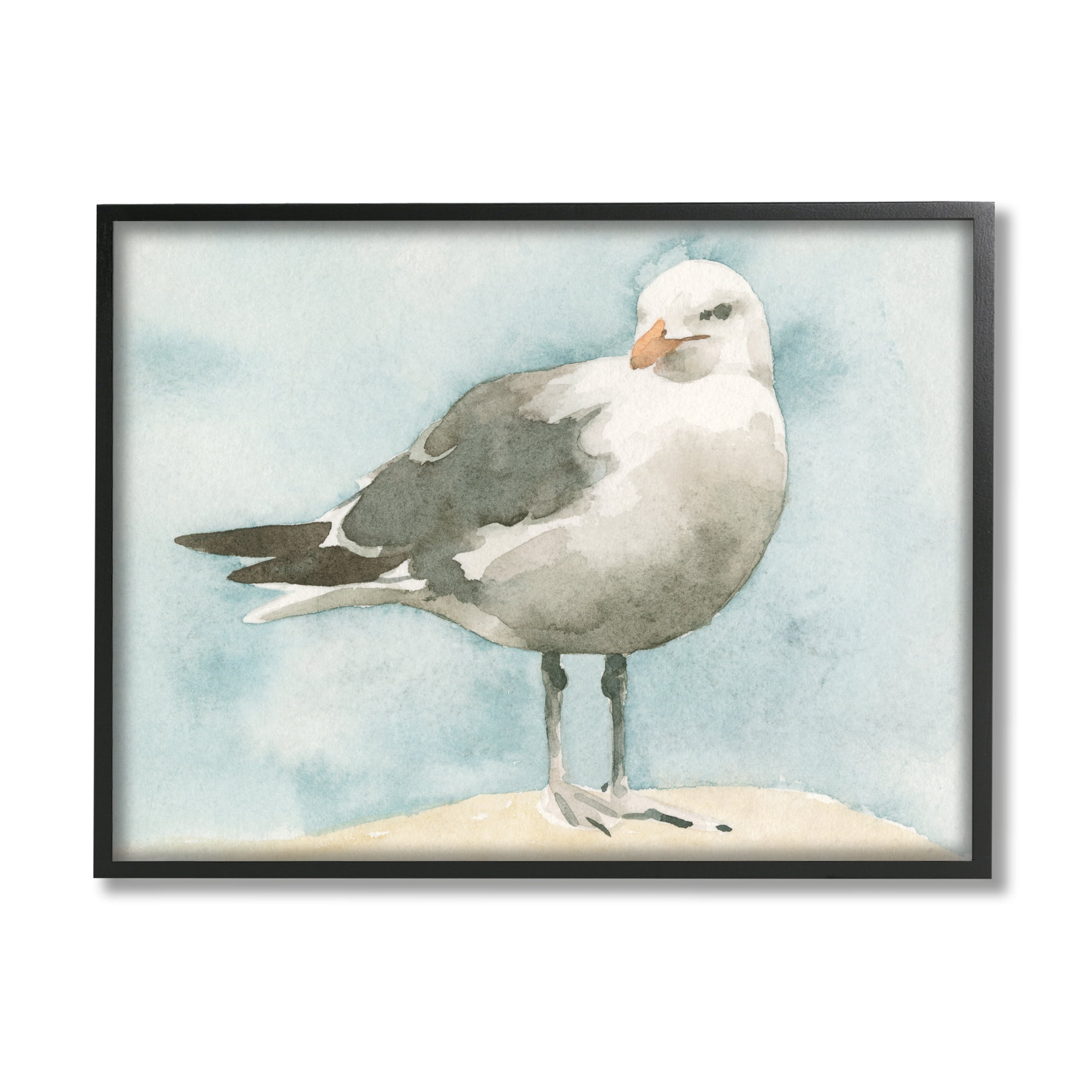 Stupell Industries Soft Focus Seagull On Waterfront Beige Blue, 16 x 20, Designed by Emma Caroline