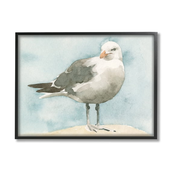 Stupell Industries Soft Focus Seagull On Waterfront Beige Blue, 16 x 20, Designed by Emma Caroline