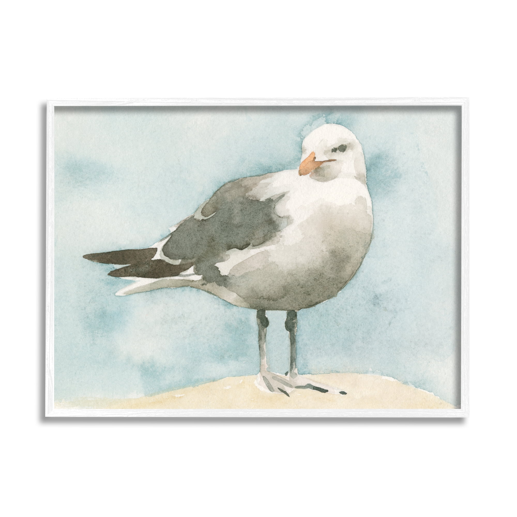 Stupell Industries Soft Focus Seagull On Waterfront Beige Blue, 24 x 30, Designed by Emma Caroline
