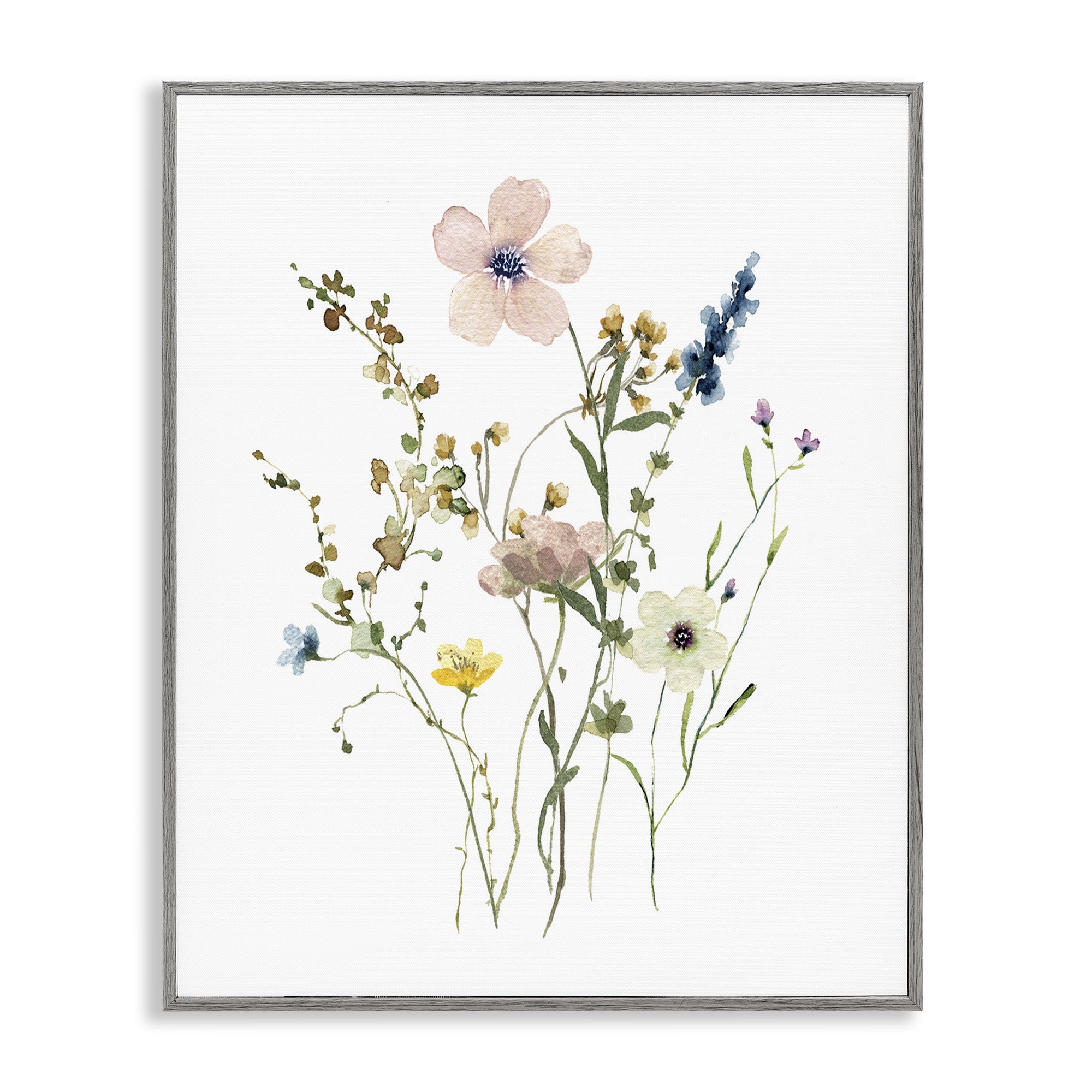 Stupell Industries Soft Forest Blooms Botanical & Floral Painting Gray Framed Art Print Wall Art, 11 x 14