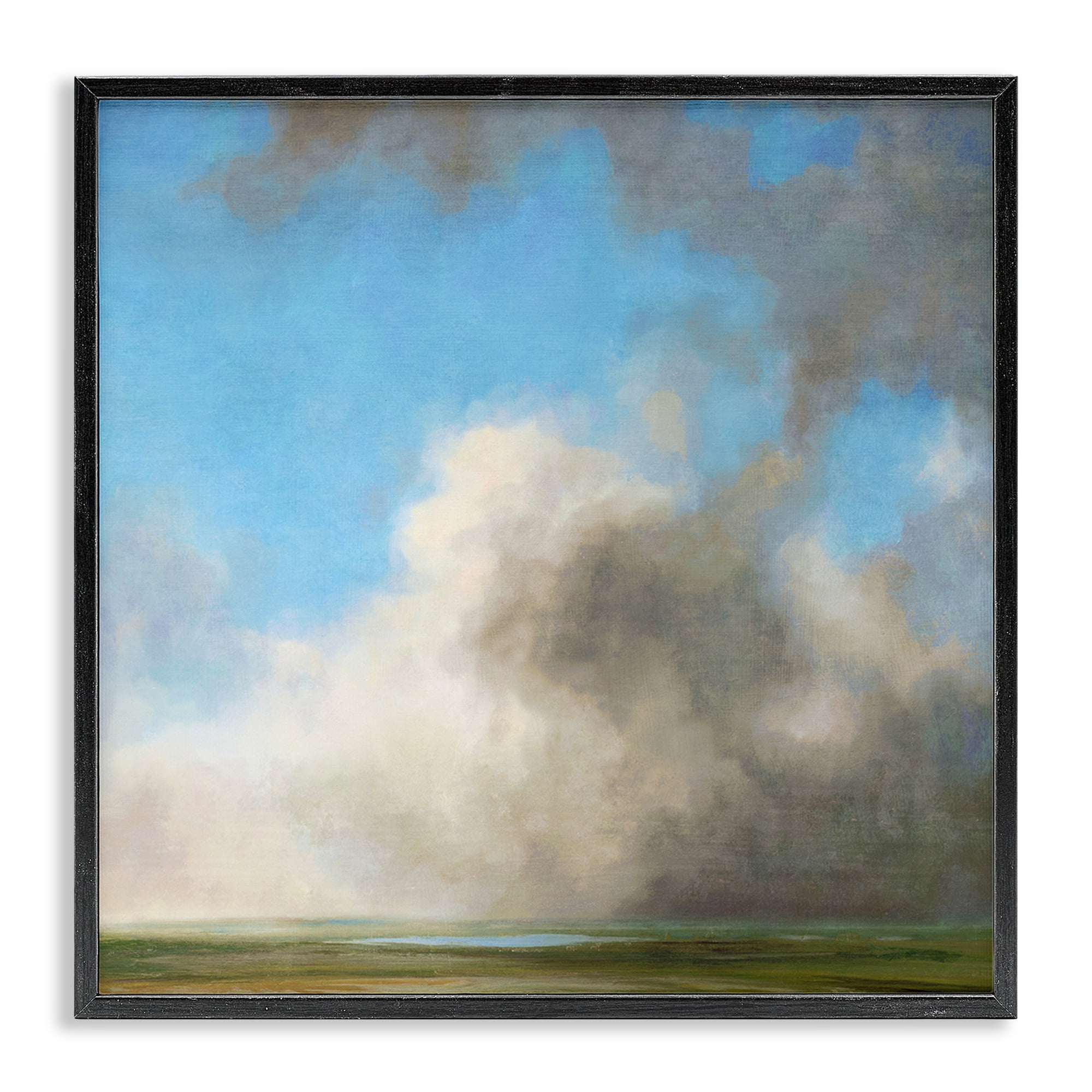 Stupell Industries Soft Full Clouds View Landscape & Nature Painting Black Framed Art Print Wall Art, 24 x 24