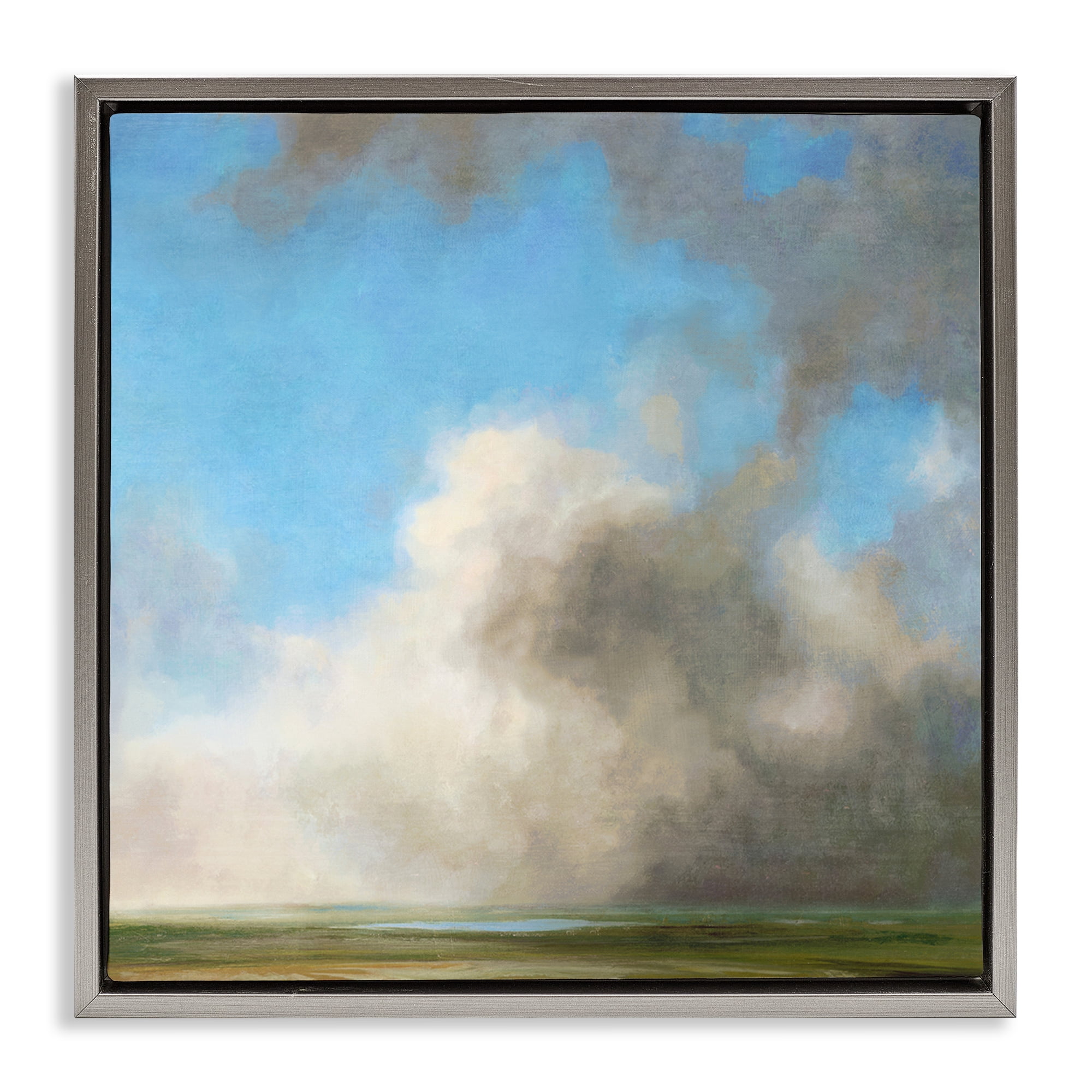 Stupell Industries Soft Full Clouds View Landscape & Nature Painting Gray Floater Framed Canvas Art Print Wall Art, 25 x 25