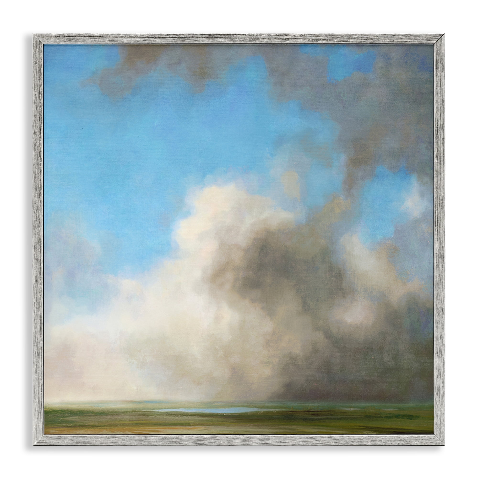 Stupell Industries Soft Full Clouds View Landscape & Nature Painting Gray Framed Art Print Wall Art, 17 x 17