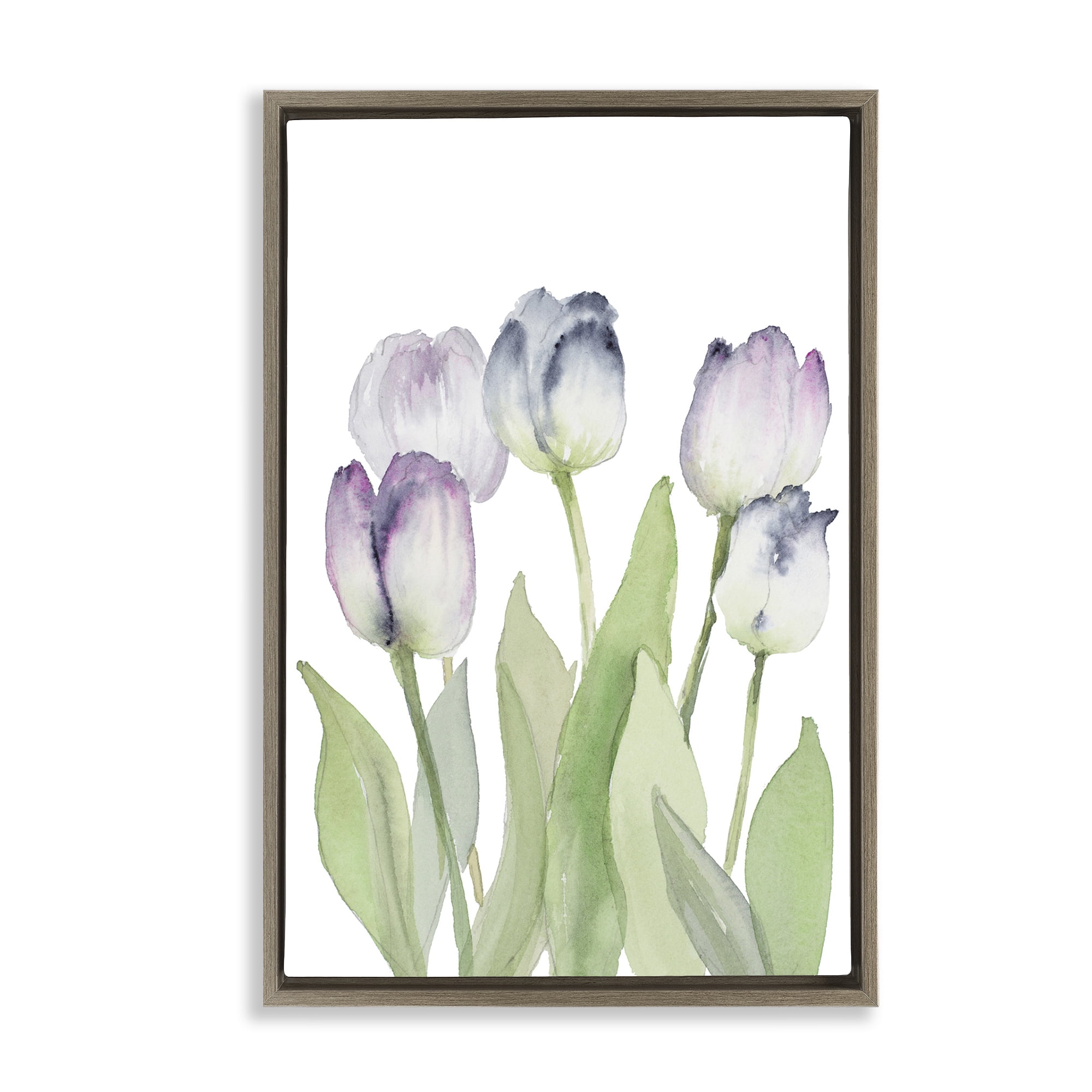 Stupell Industries Soft Garden Tulips Botanical & Floral Painting Brown Floater Framed Art Print Wall Art, 17 x 25