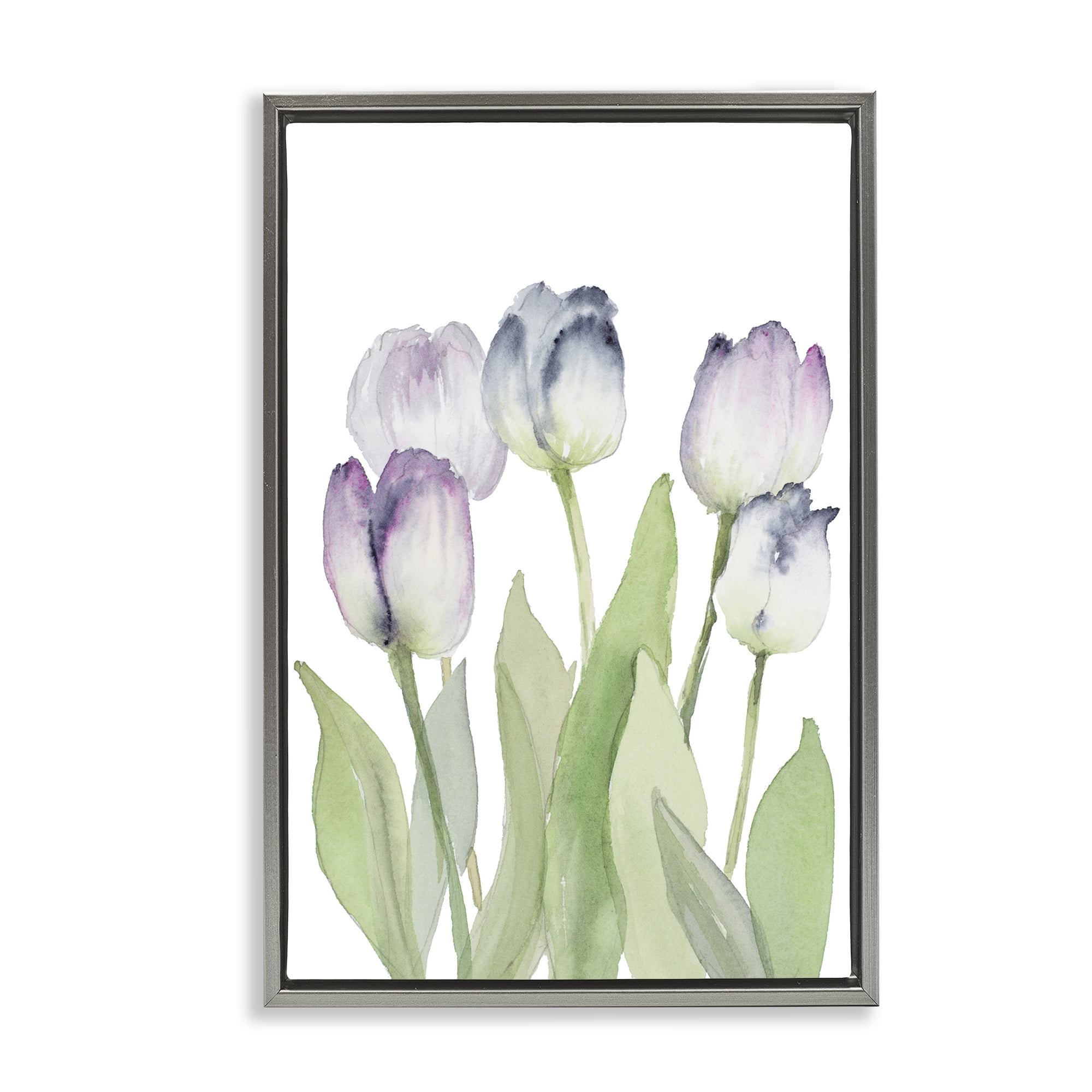 Stupell Industries Soft Garden Tulips Botanical & Floral Painting Gray Floater Framed Art Print Wall Art, 17 x 25