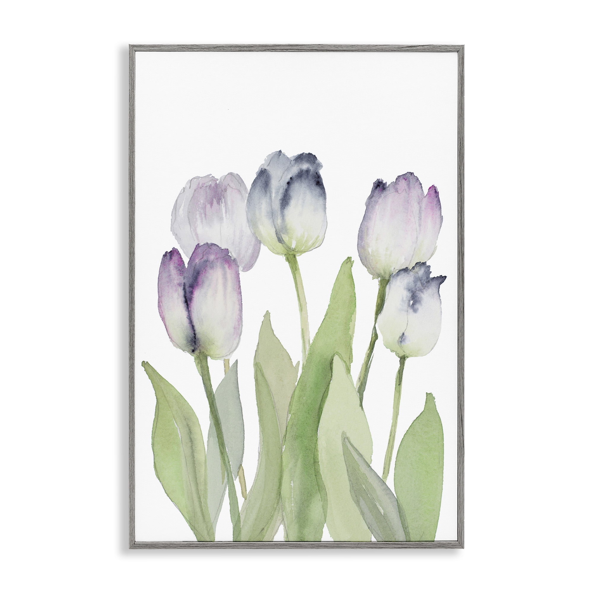 Stupell Industries Soft Garden Tulips Botanical & Floral Painting Gray Framed Art Print Wall Art, 16 x 24