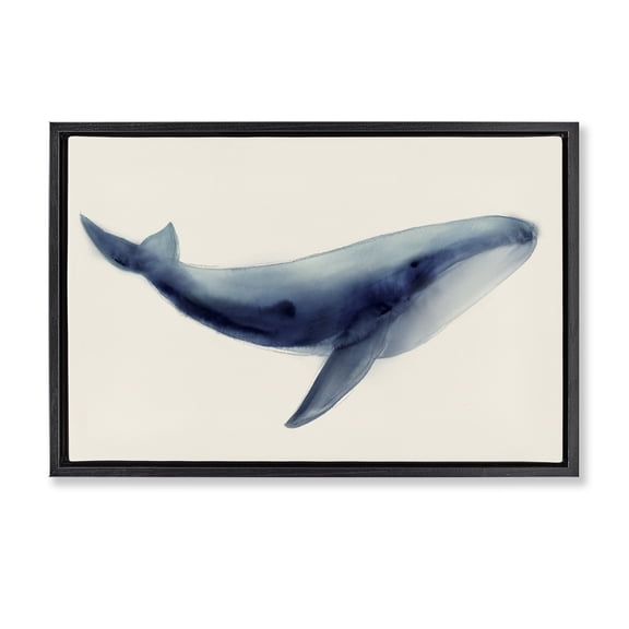 Stupell Industries Soft Gentle Giant Whale Black Framed Floater Canvas Wall Art design by Lily K., 17 x 25