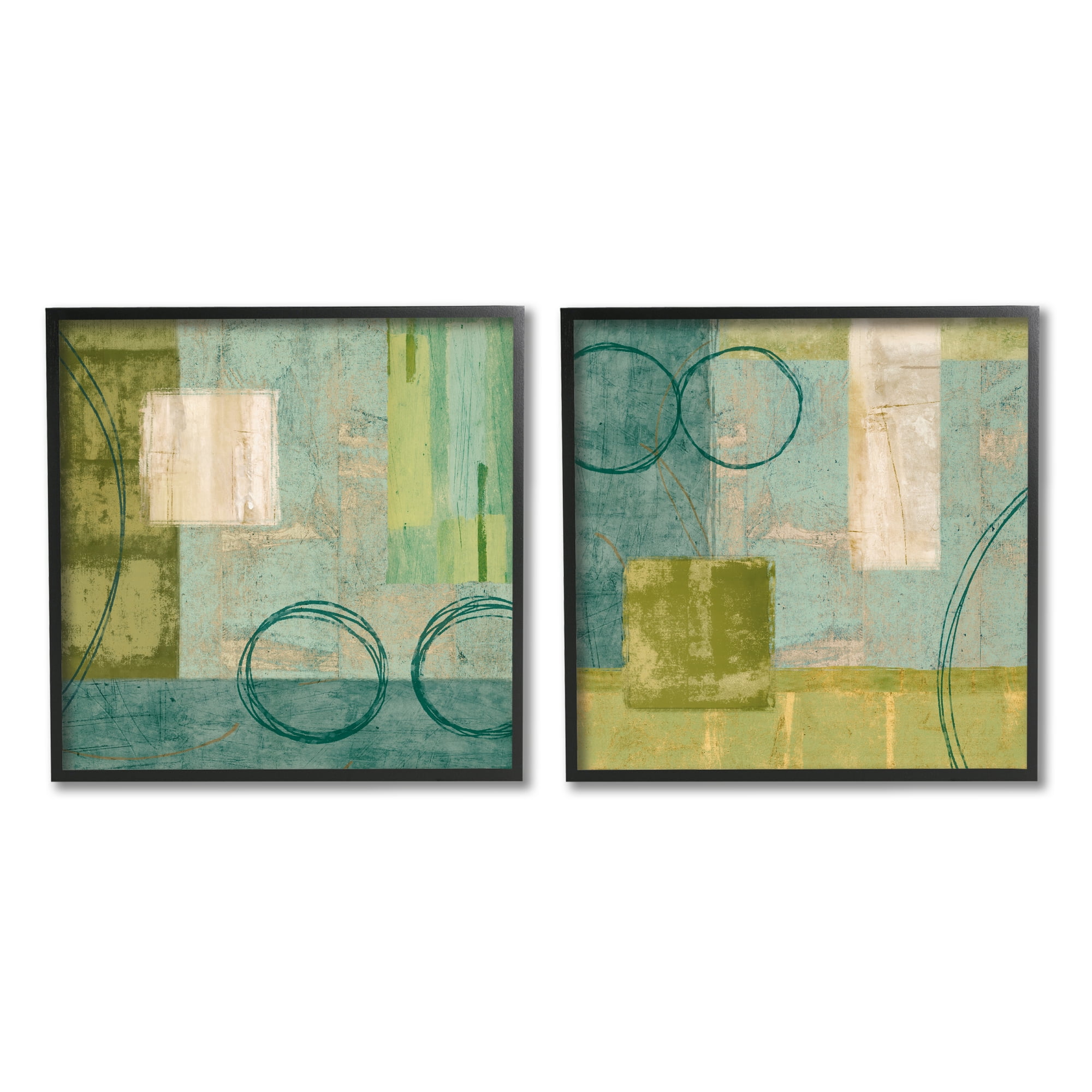 Stupell Industries Soft Geometric Shape Abstraction Green Blue Black Framed by Brent Nelson