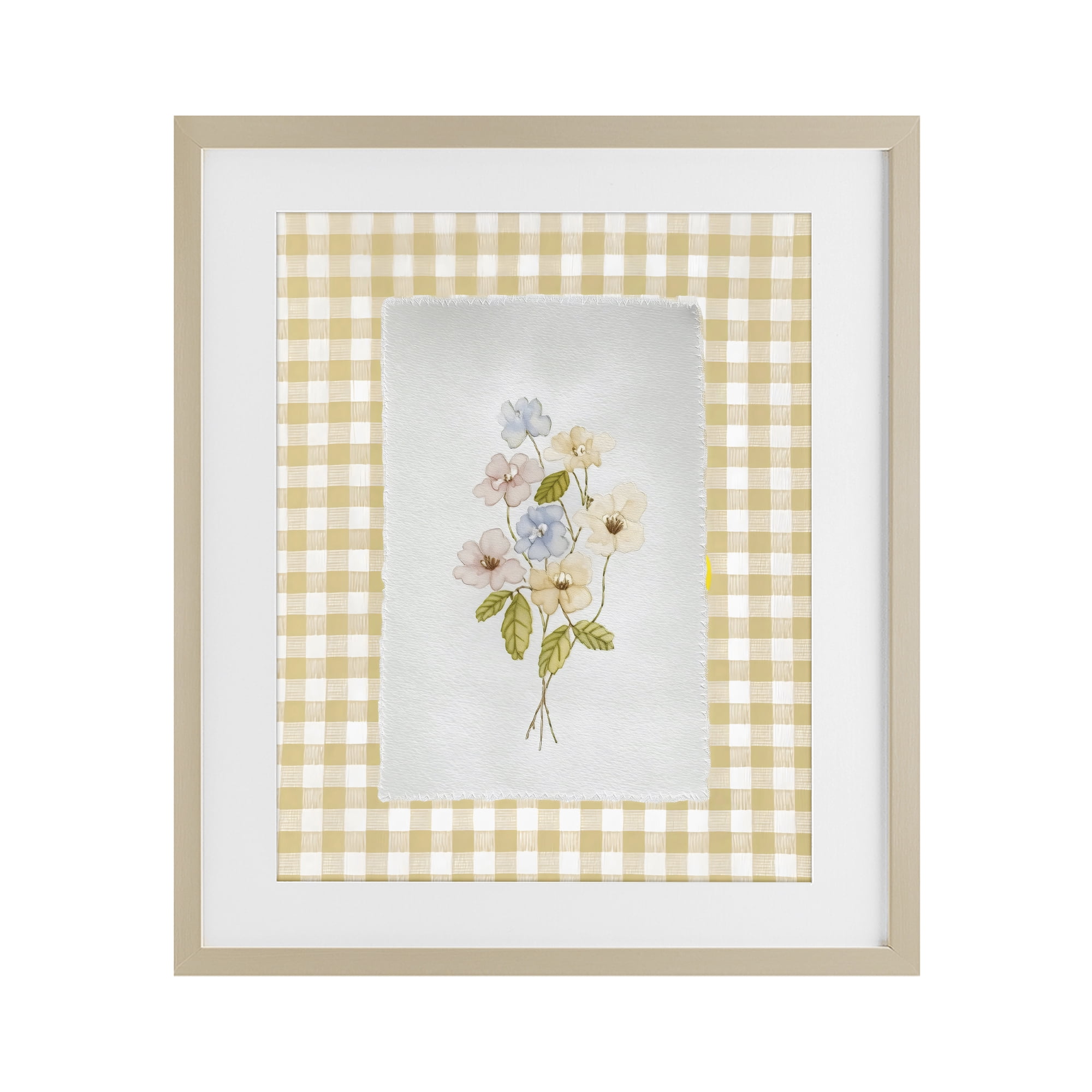 Stupell Industries Soft Gingham Flowers Birch Framed Print Under Glass, design by Arlington Prints