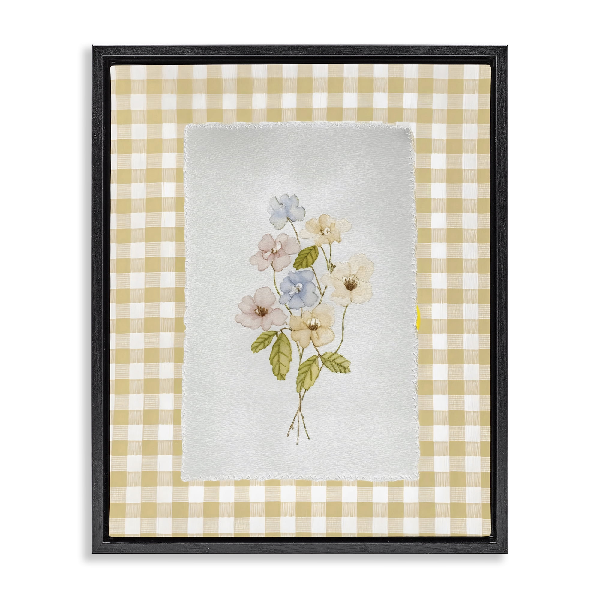 Stupell Industries Soft Gingham Flowers Black Framed Floater Canvas Wall Art, design by Arlington Prints