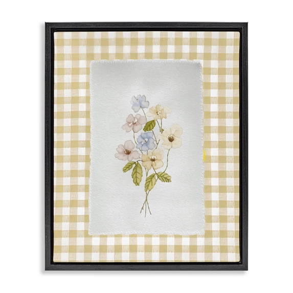 Stupell Industries Cottage Soft Gingham Flowers Black Floating Frame Canvas Art, 17 x 21, by Arlington Prints