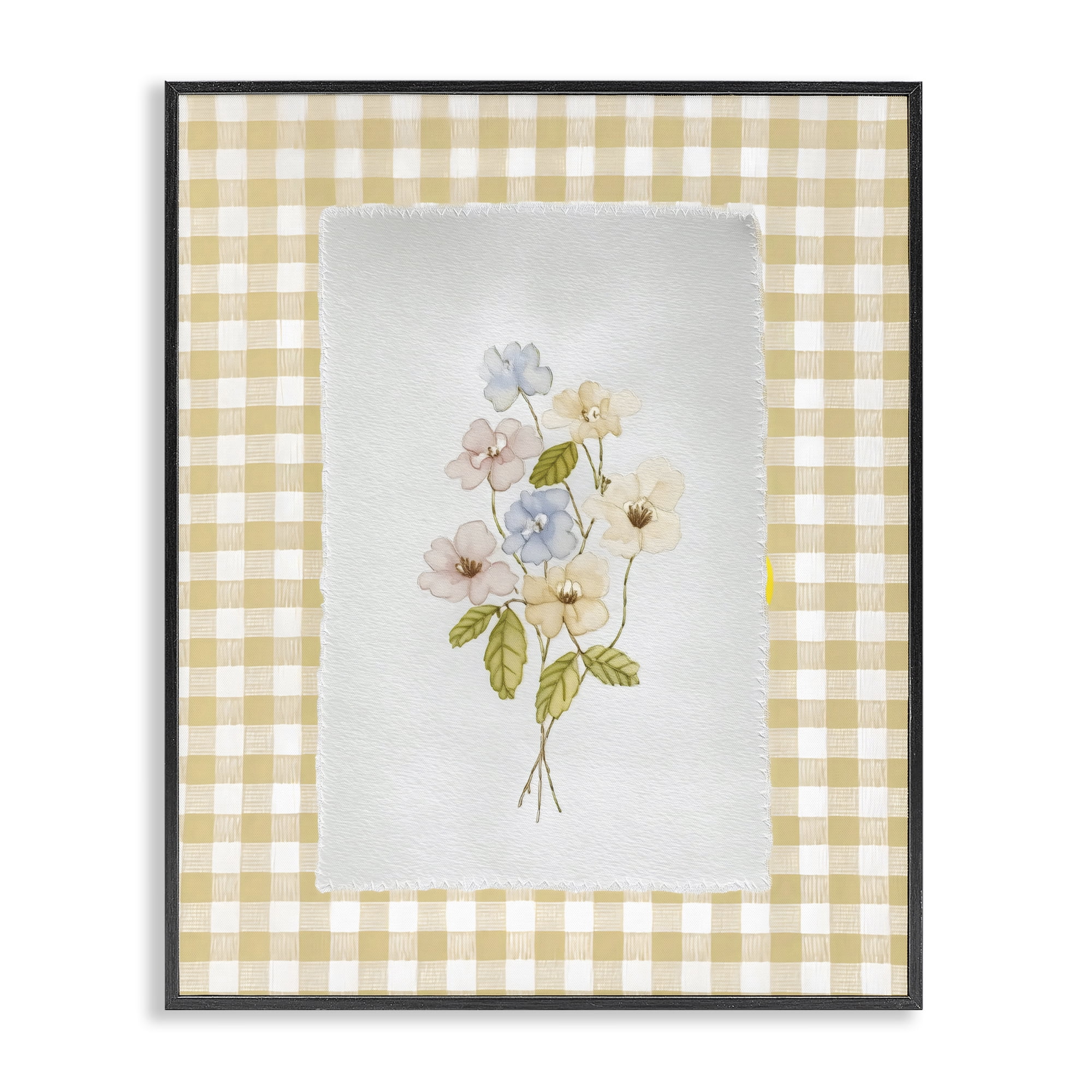 Stupell Industries Soft Gingham Flowers Black Framed Giclee Art, design by Arlington Prints
