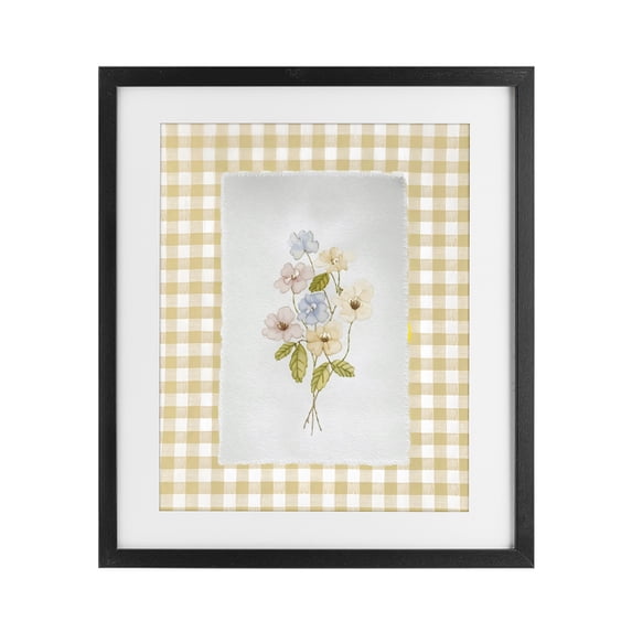Stupell Industries Cottage Soft Gingham Flowers Black Framed Print Under Glass, 17 x 21, by Arlington Prints