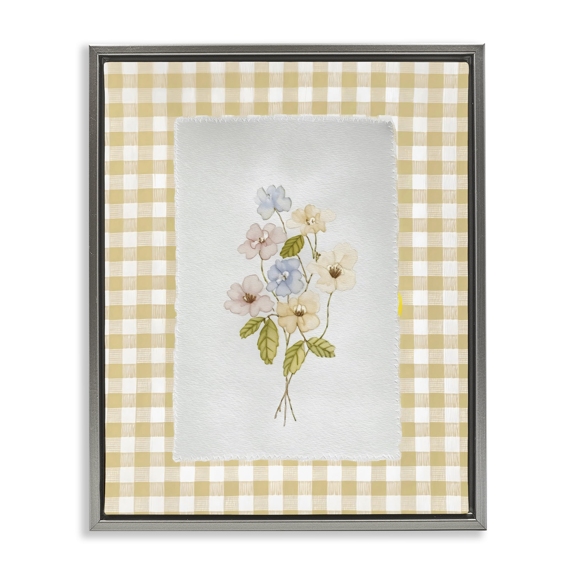 Stupell Industries Soft Gingham Flowers Gray Framed Floater Canvas Wall Art, design by Arlington Prints