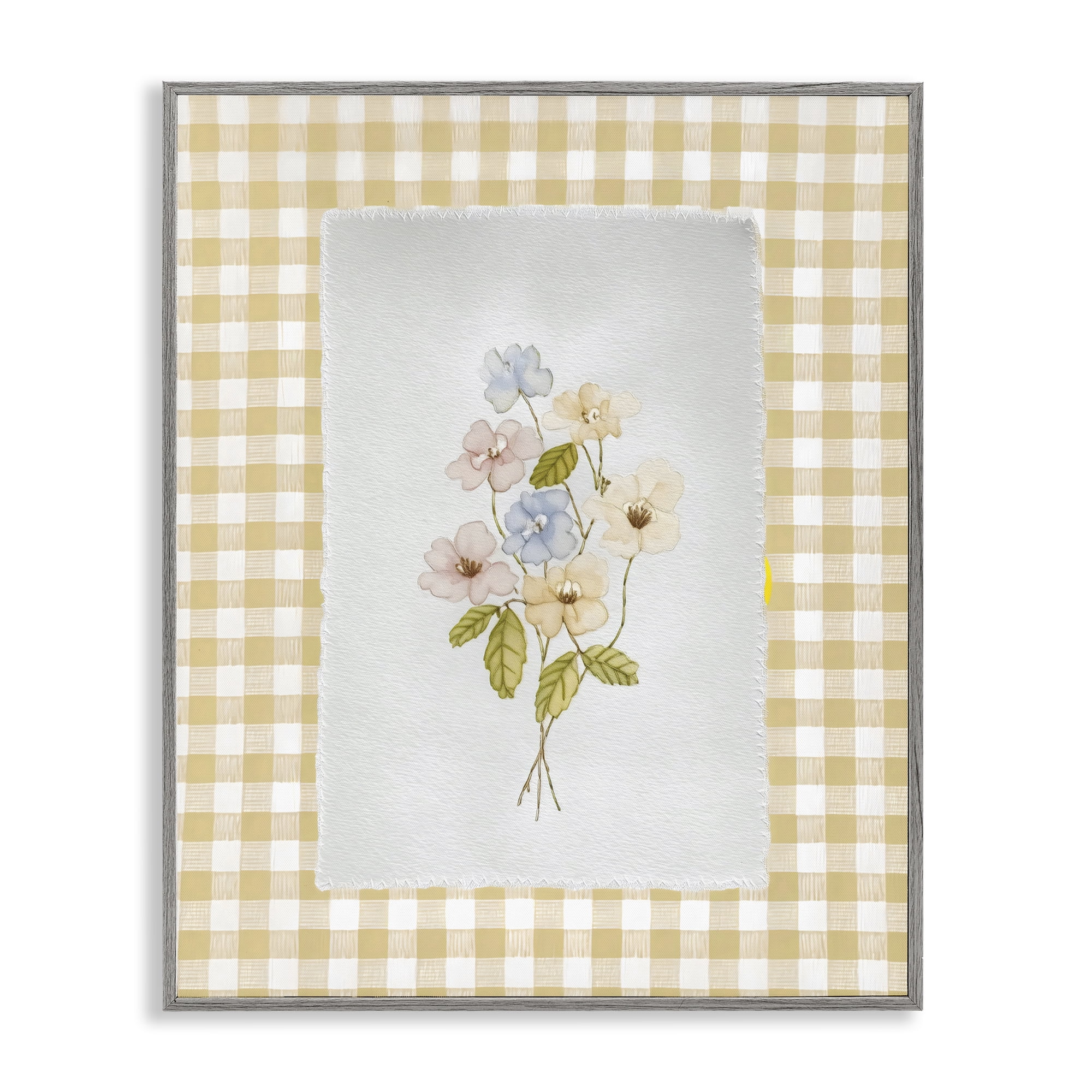 Stupell Industries Soft Gingham Flowers Gray Framed Giclee Art, design by Arlington Prints