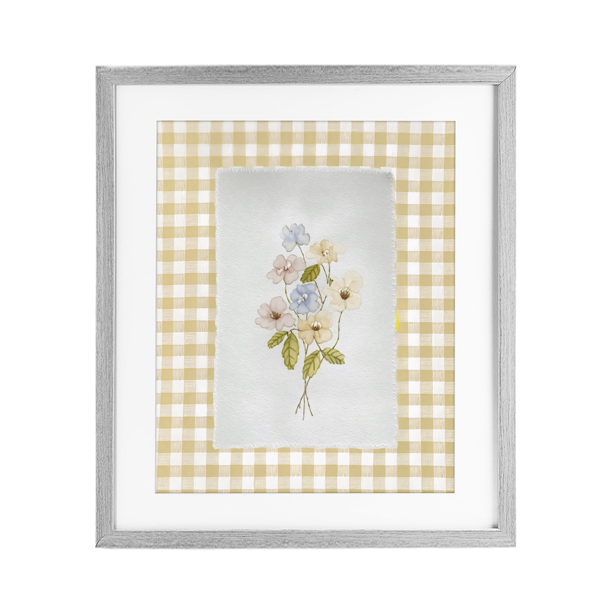 Stupell Industries Soft Gingham Flowers Gray Framed Print Under Glass, design by Arlington Prints