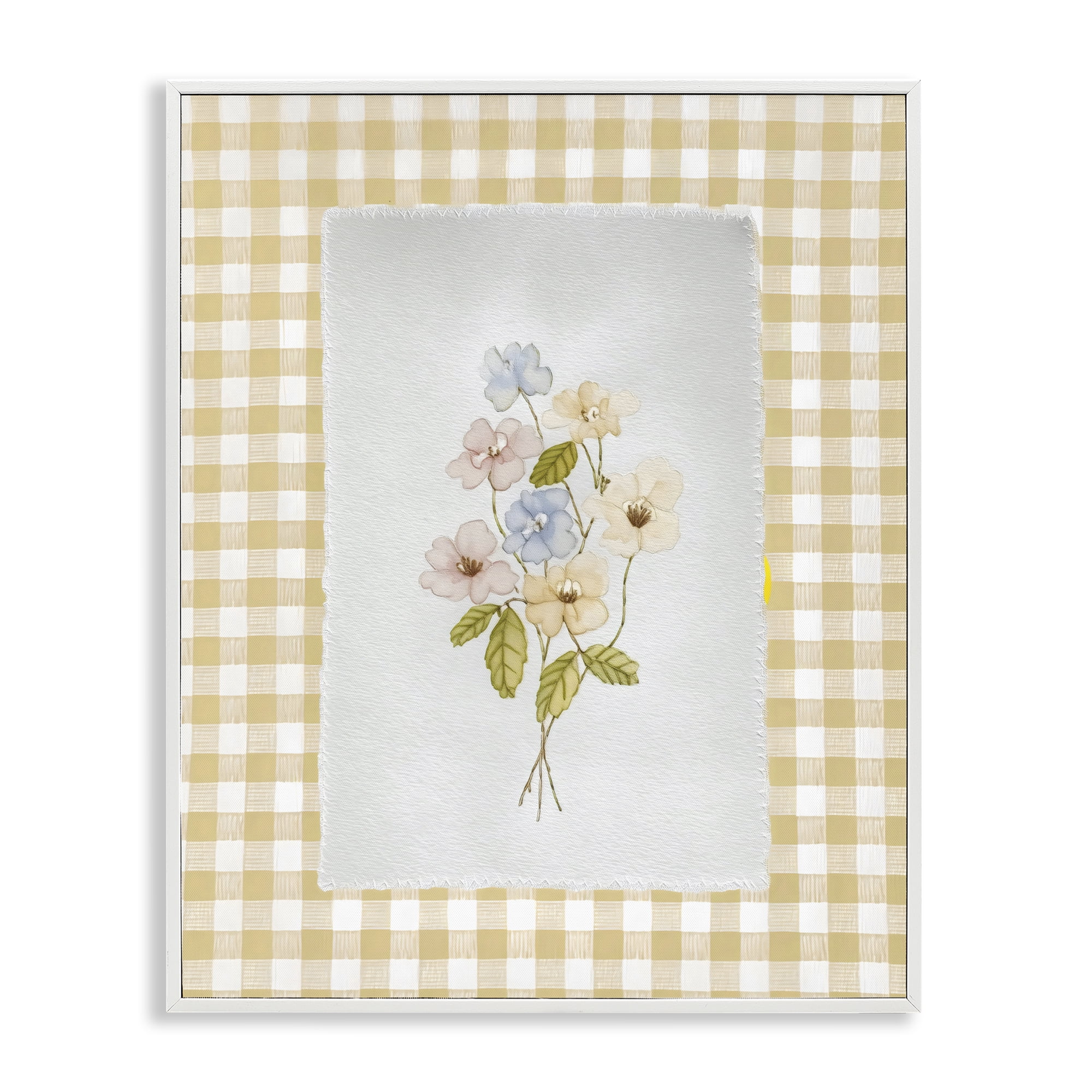 Stupell Industries Soft Gingham Flowers White Framed Giclee Art, design by Arlington Prints