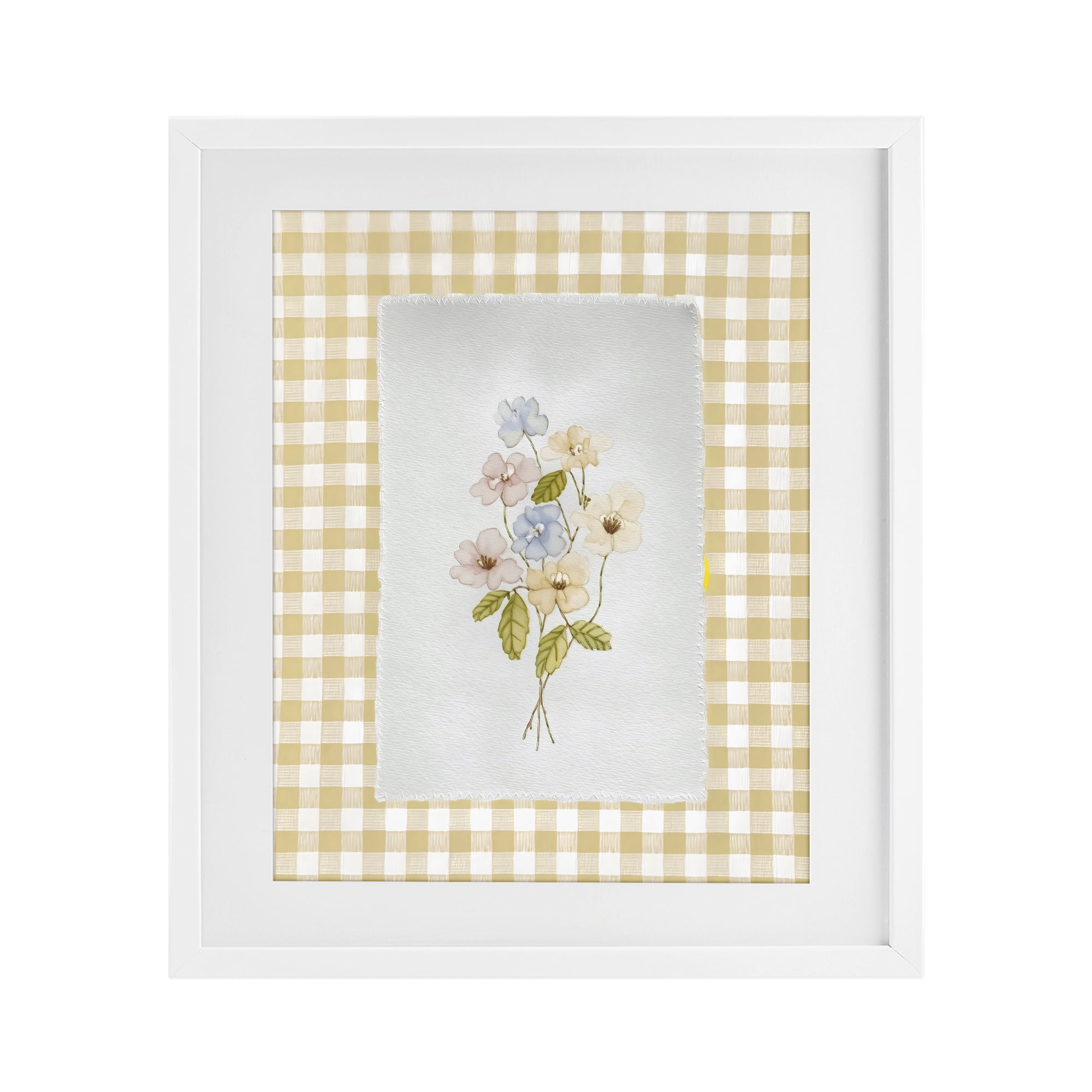 Stupell Industries Soft Gingham Flowers White Framed Print Under Glass, design by Arlington Prints