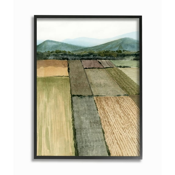 Stupell Industries Soft Green Farm Land and Mountain Landscape Framed Wall Art Design by Grace Popp, 16" x 20", Black Framed