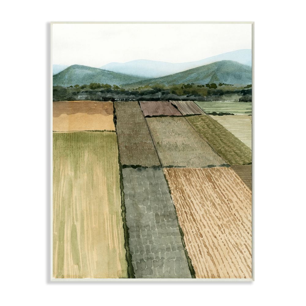 Stupell Industries Soft Green Farm Land and Mountain Landscape Wall Plaque Design by Grace Popp