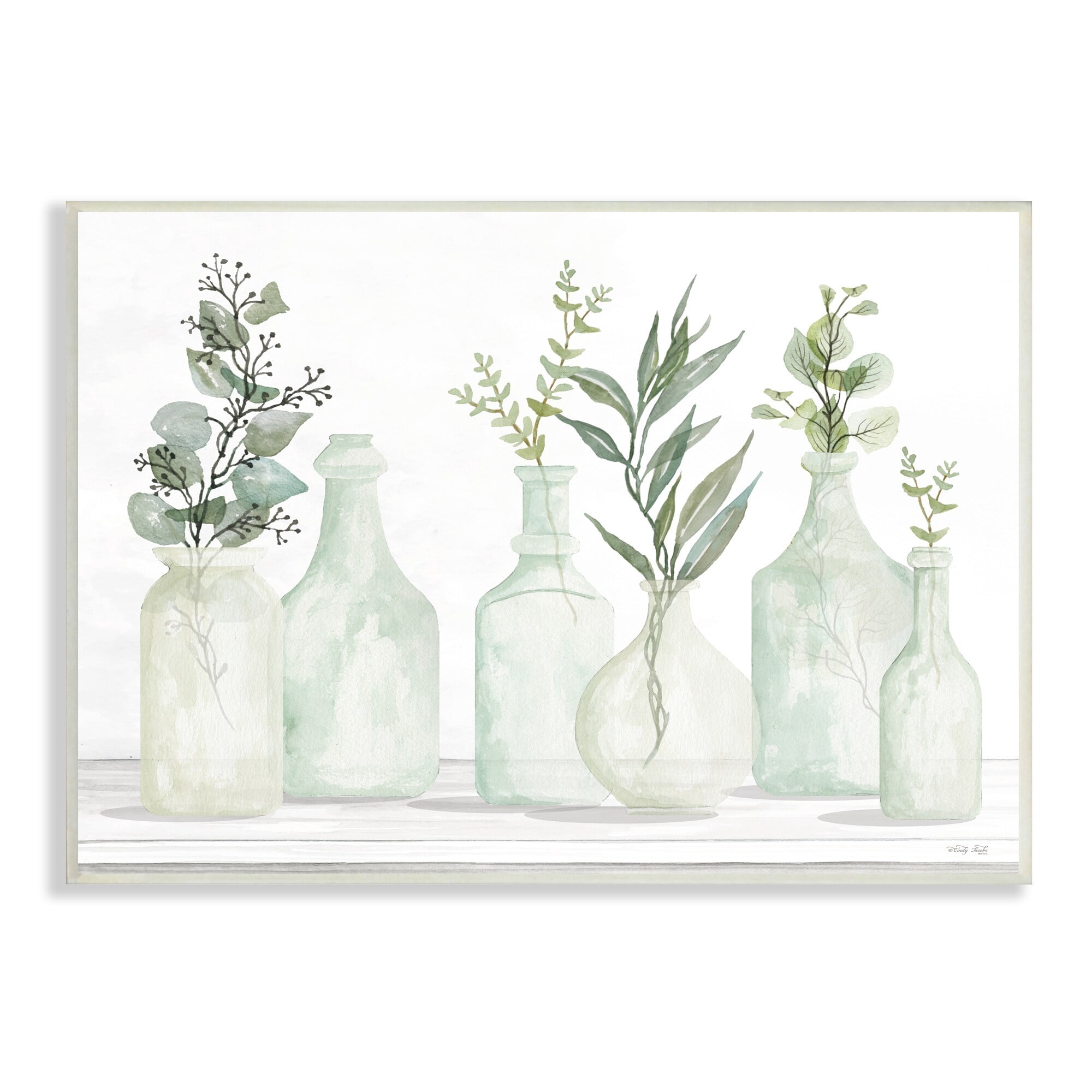 Stupell Industries Soft Green Potted Plants Fresh Herbs Still Life, 15 x 10, Design by Cindy Jacobs