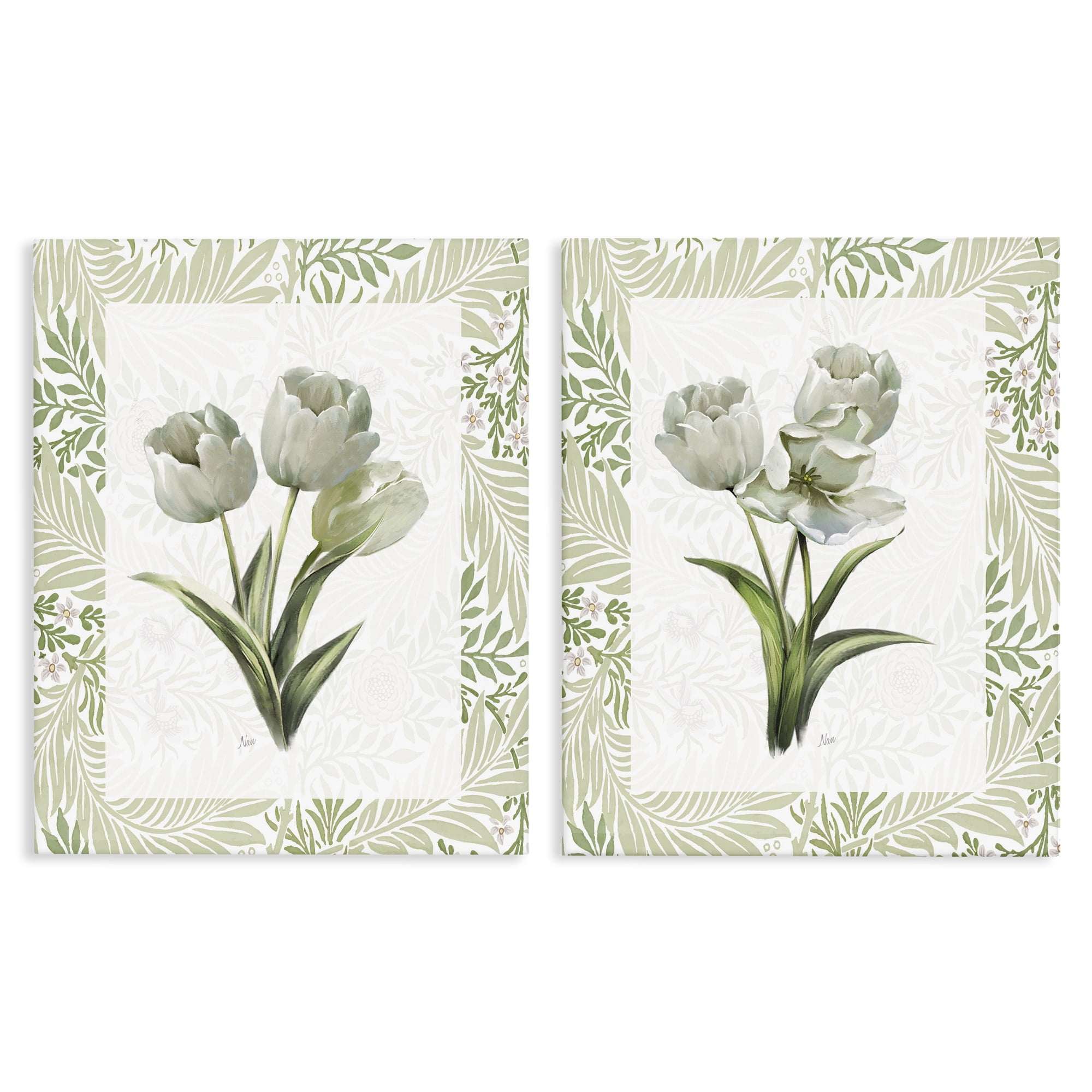 Stupell Industries Soft Green Tulip Trios 2 Piece Canvas Wall Art Set, design by Nan