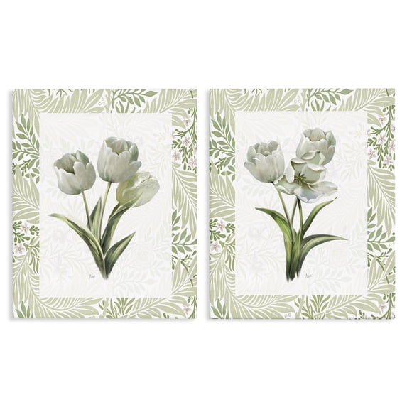Stupell Industries Shabby Chic Soft Green Tulip Trios 2pc Canvas Art Set, 24 x 30 each, by Nan
