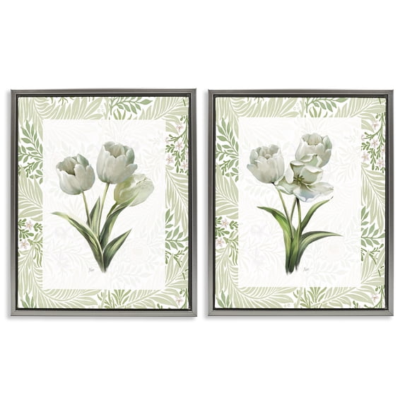 Stupell Industries Shabby Chic Soft Green Tulip Trios Gray 2pc Floating Frame Art Set, 17 x 21 each, by Nan