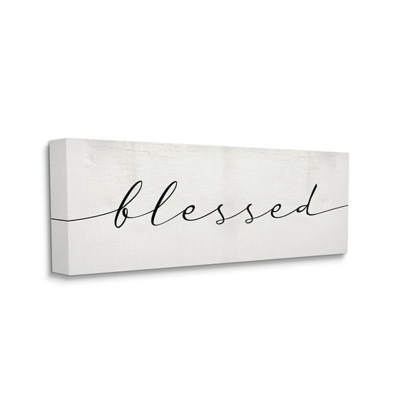 Stupell Industries Blessed Script Typography Minimal Black Off-White Typography Painting Gallery Wrapped Canvas Art Print Wall Art, 10 x 24