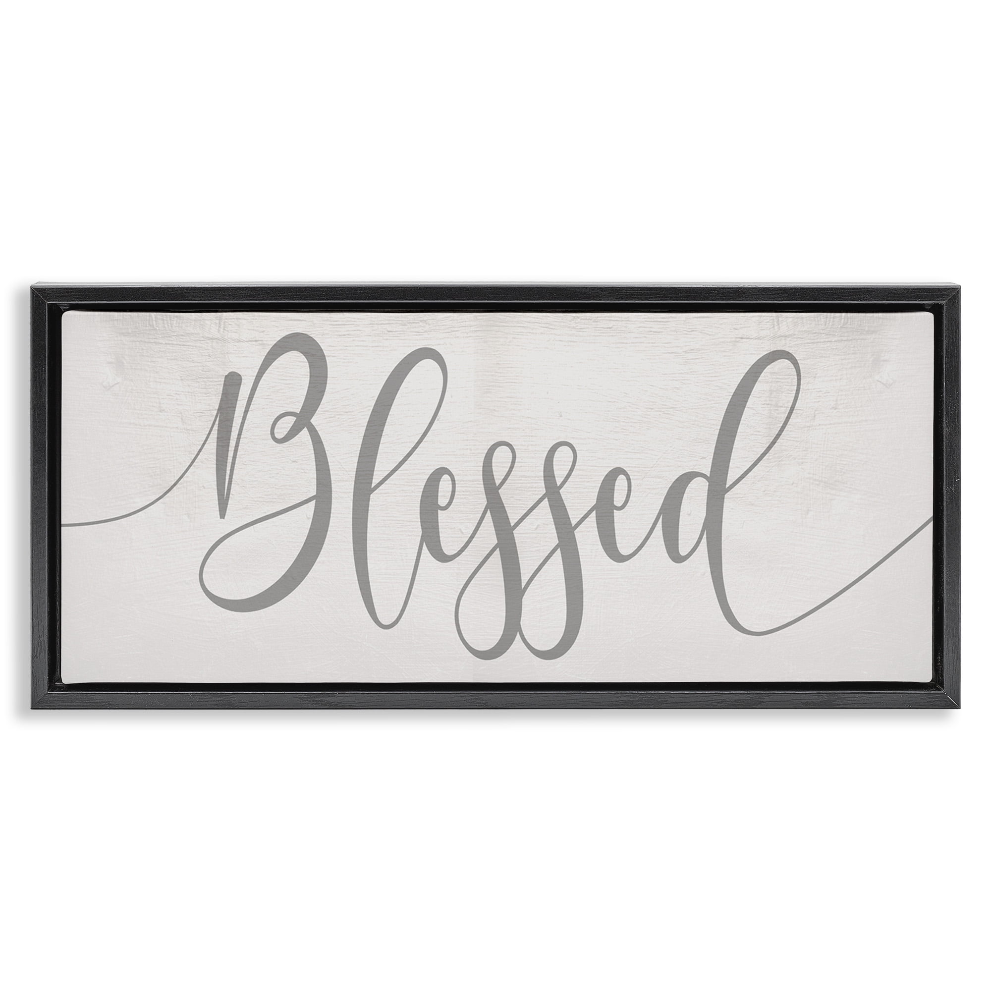 Stupell Industries Soft Grey Blessed Typography Religious Painting Black Floater Framed Canvas Art Print Wall Art, 25 x 11