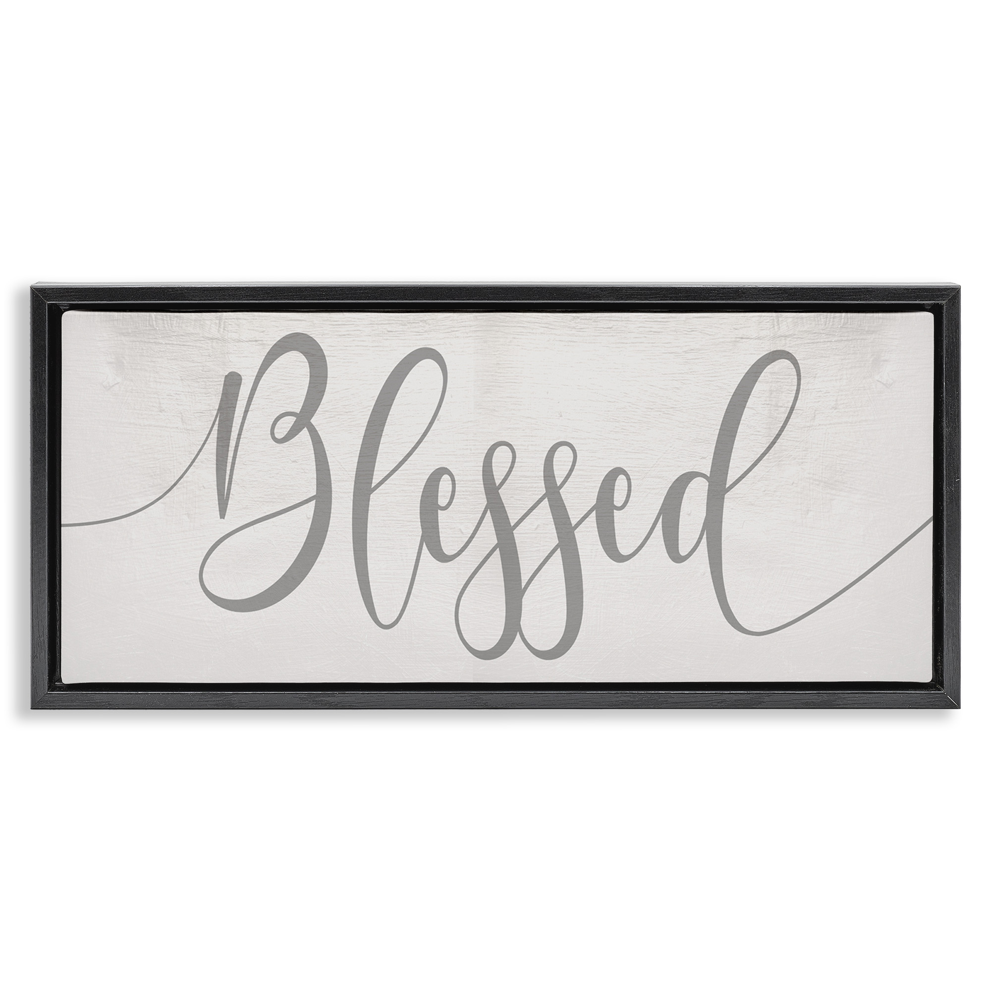 Stupell Industries Soft Grey Blessed Typography Religious Painting Black Floater Framed Canvas Art Print Wall Art, 31 x 14