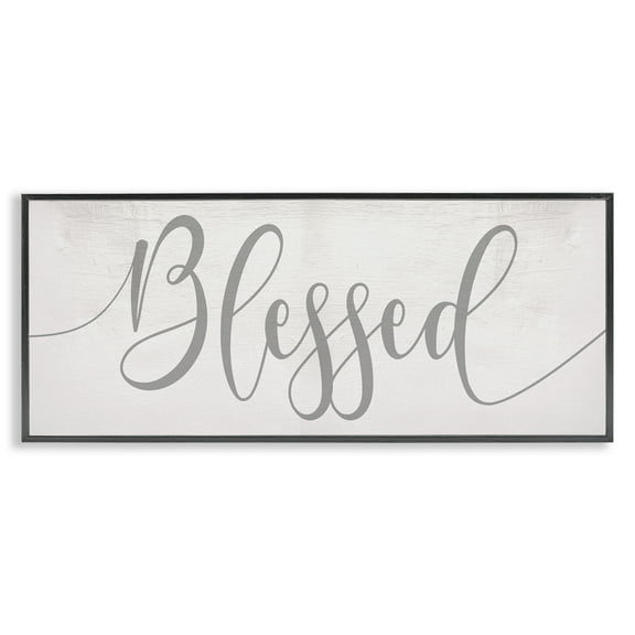 Stupell Industries Soft Grey Blessed Typography Religious Painting Black Framed Art Print Wall Art, 24 x 10