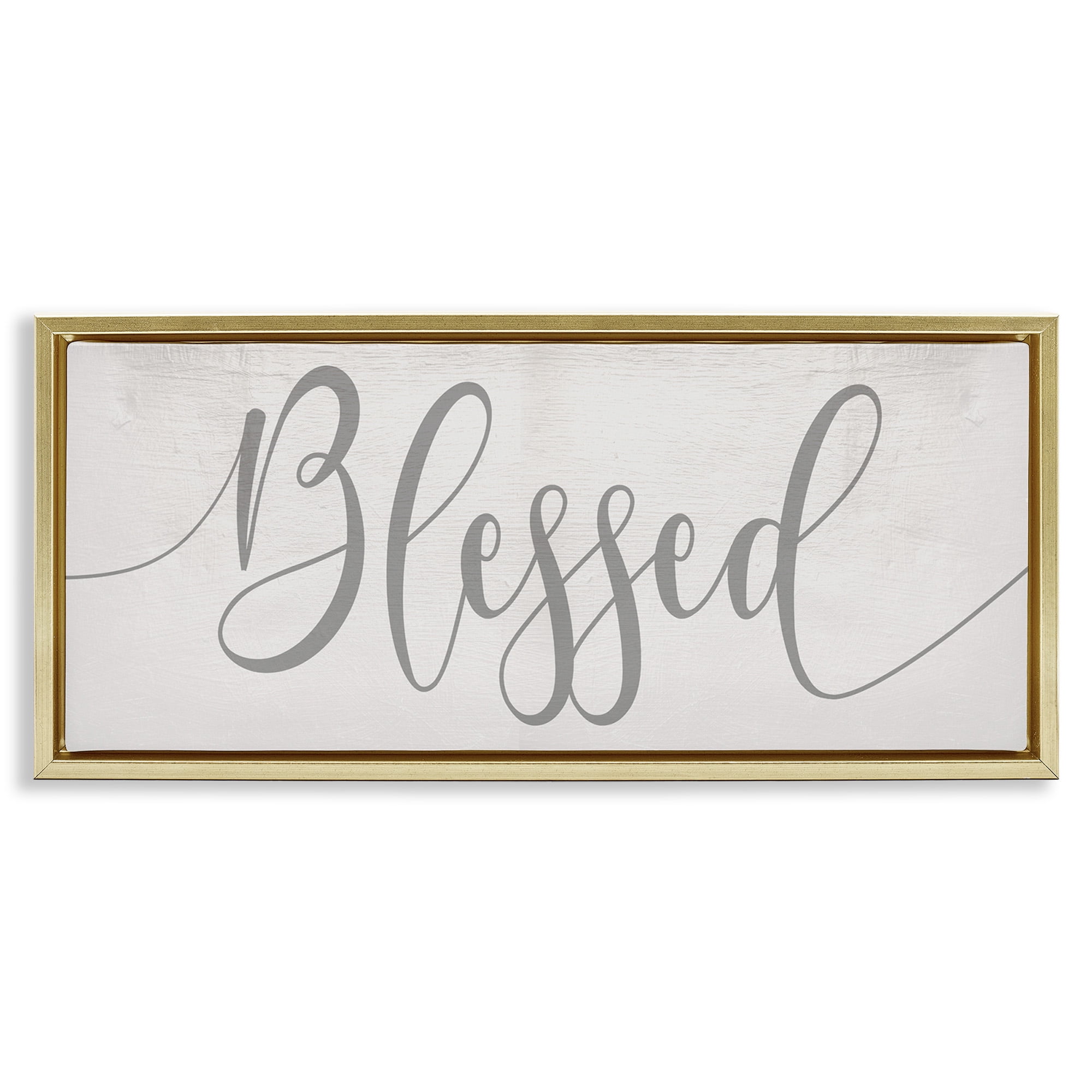 Stupell Industries Soft Grey Blessed Typography Religious Painting Gold Floater Framed Canvas Art Print Wall Art, 31 x 14