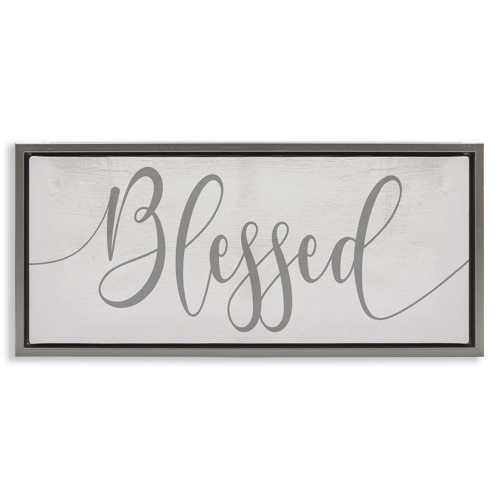 Stupell Industries Soft Grey Blessed Typography Religious Painting Gray Floater Framed Canvas Art Print Wall Art, 25 x 11