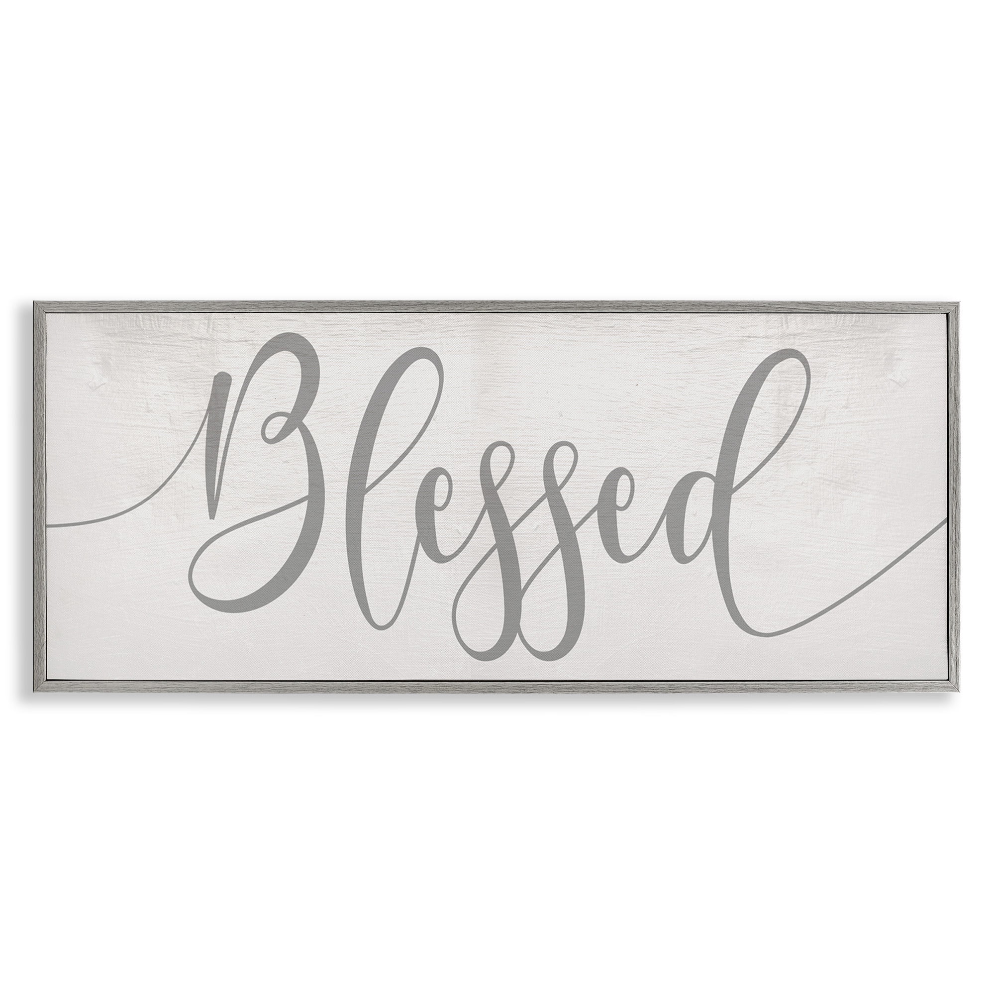 Gray and White Blessed Typography Canvas Print with Wood Frame