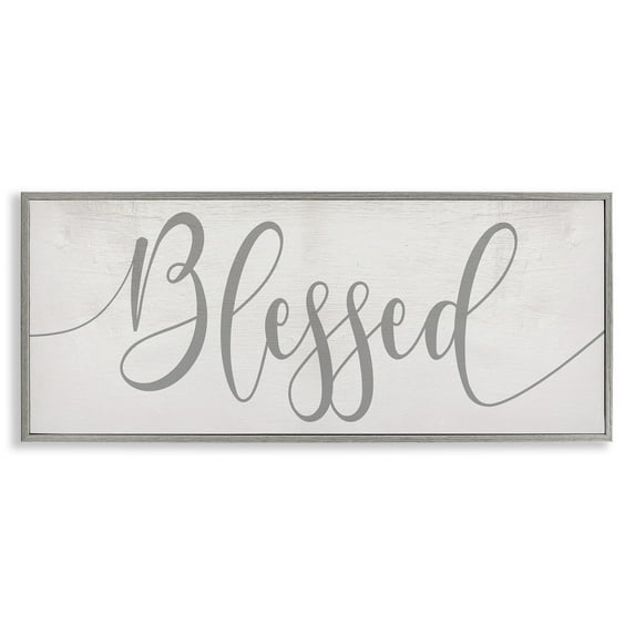 Stupell Industries Soft Grey Blessed Typography Religious Painting Gray Framed Art Print Wall Art, 24 x 10