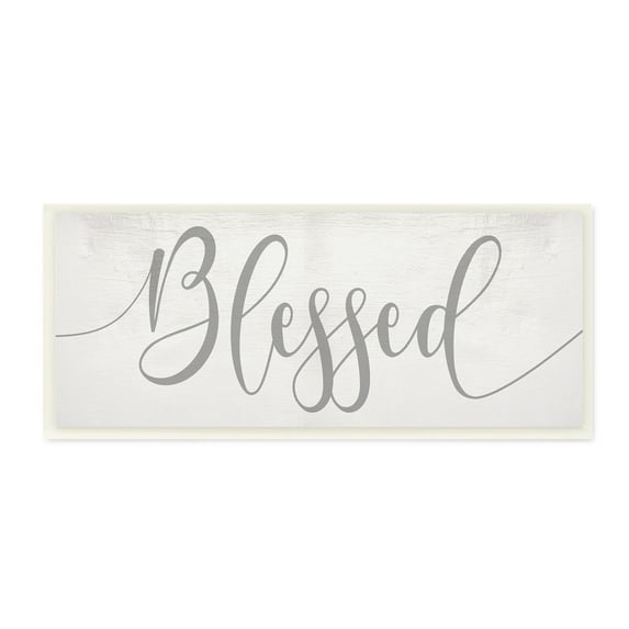 Stupell Industries Soft Grey Blessed Typography over Neutral Off-White Typography Painting Unframed Art Print Wall Art, 7 x 17