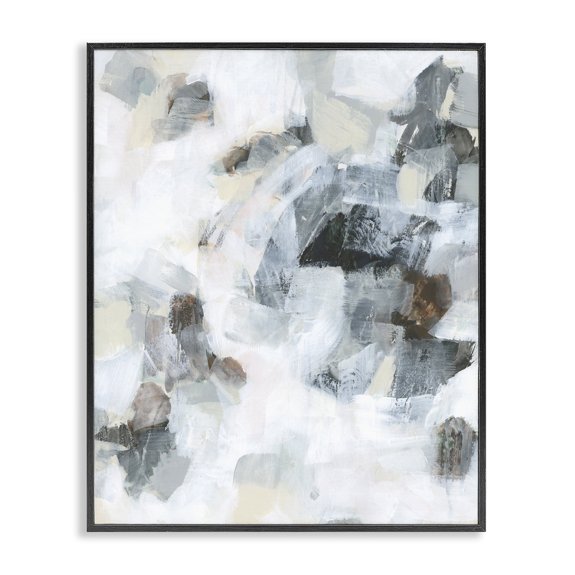 Stupell Industries Soft Grey Composition Abstract Painting Black Framed Art Print Wall Art, 16 x 20