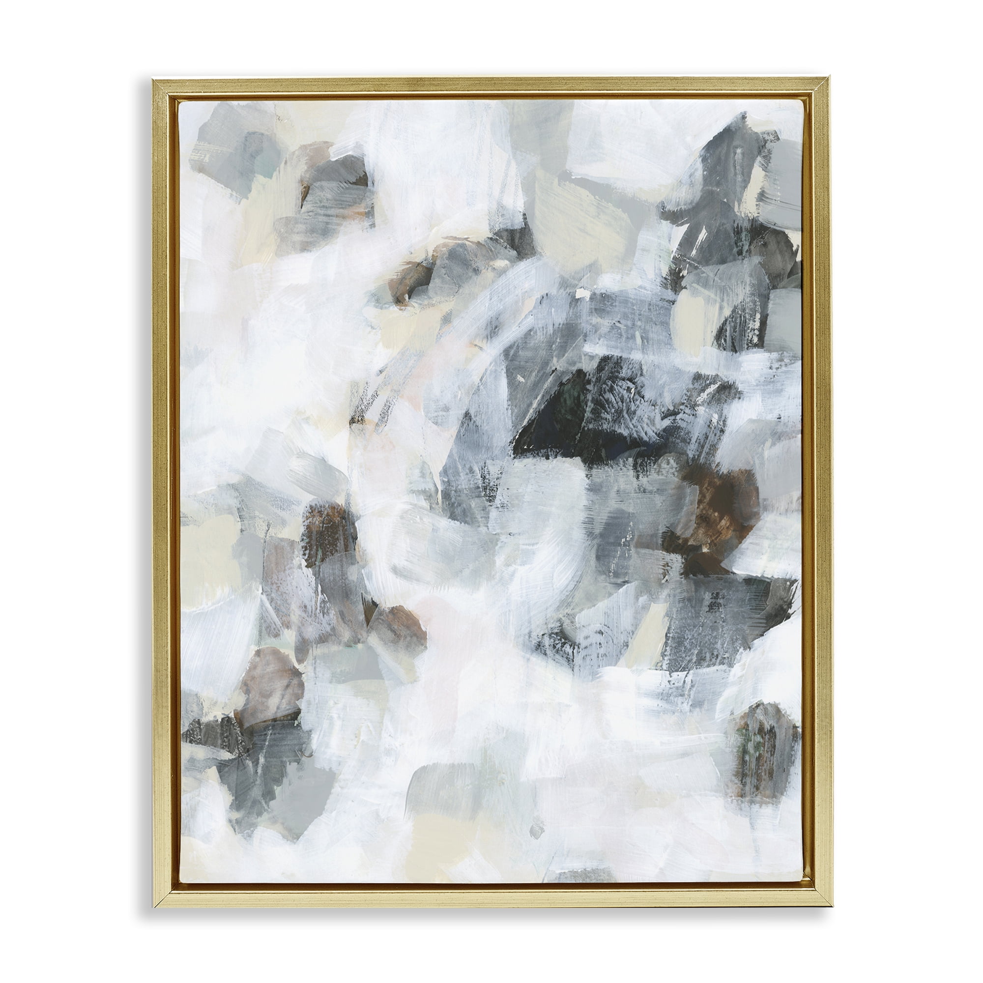 Stupell Industries Soft Grey Composition Abstract Painting Gold Floater Framed Canvas Art Print Wall Art, 17 x 21