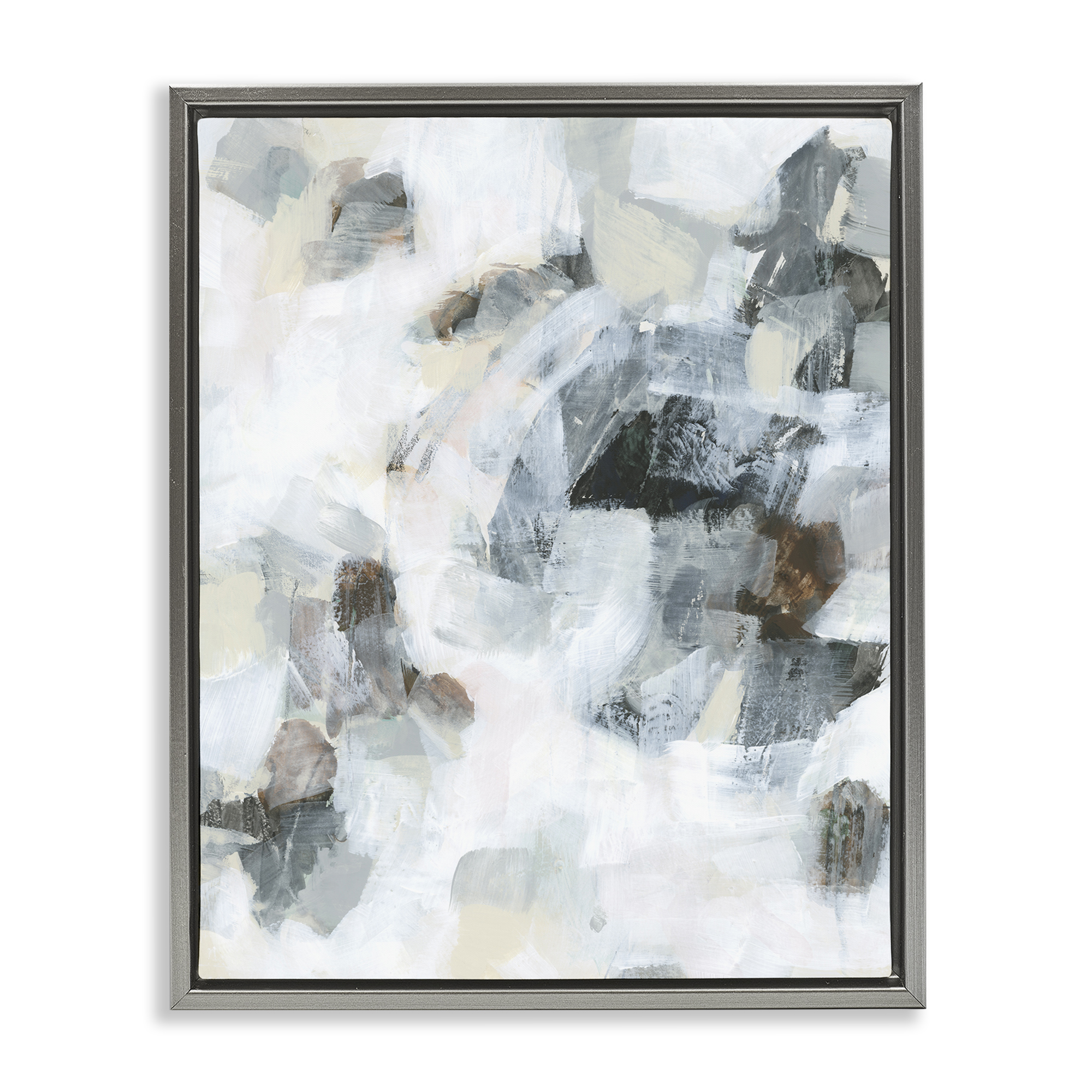 Stupell Industries Soft Grey Composition Abstract Painting Gray Floater Framed Canvas Art Print Wall Art, 25 x 31