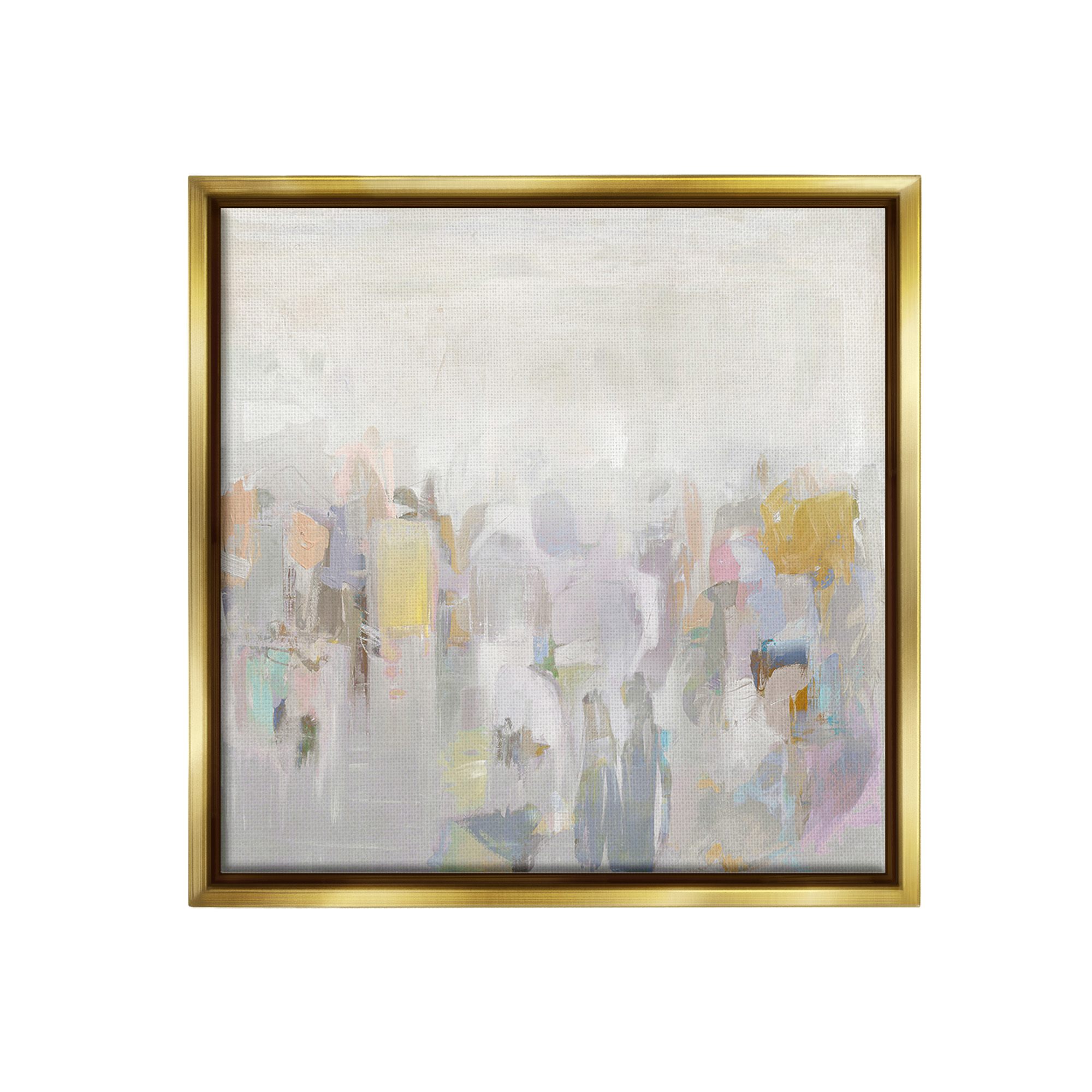 Stupell Industries Soft Grey Horizon Abstract Painting Gold Floater Framed Canvas Art Print Wall Art, 25 x 25