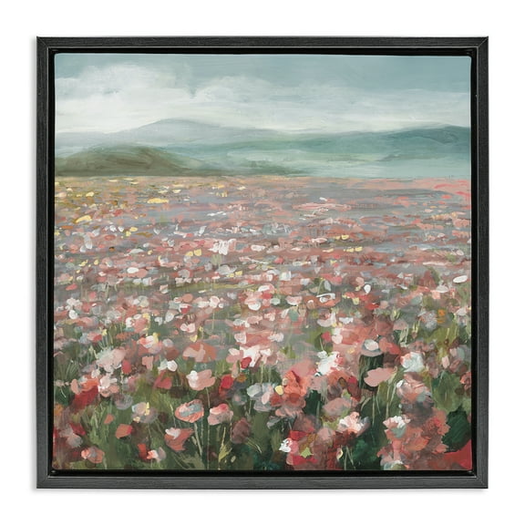 Stupell Industries Soft Headland Wildflowers Landscape Painting Black Floater Framed Art Print Wall Art, 18 x 18