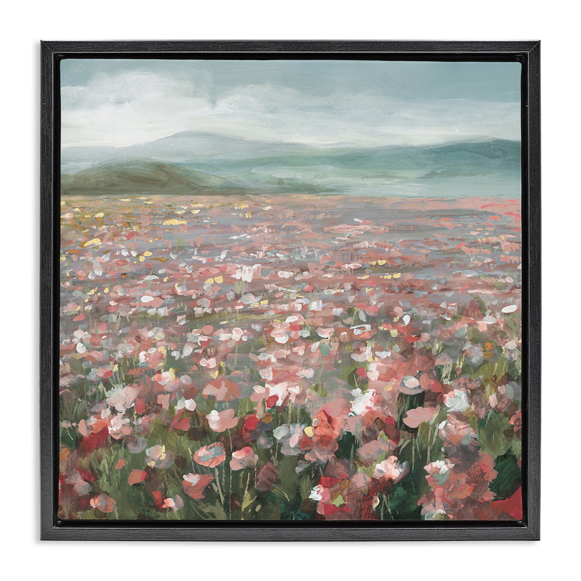 Stupell Industries Soft Headland Wildflowers Landscape Painting Black Floater Framed Art Print Wall Art, 25 x 25