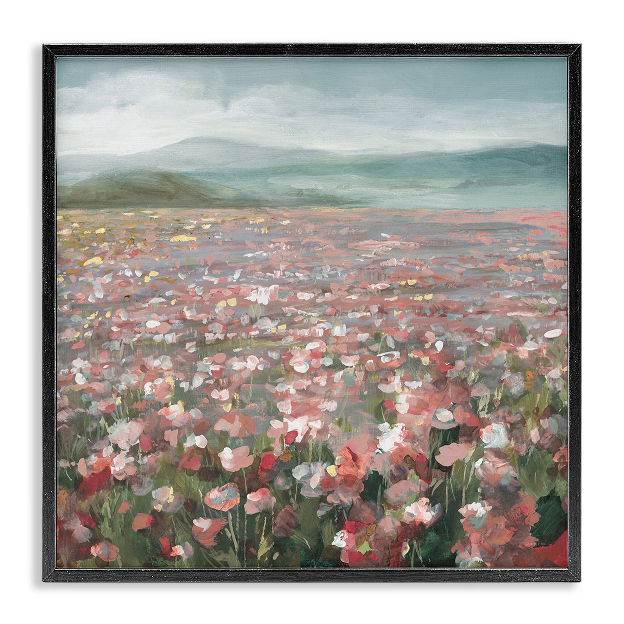 Stupell Industries Soft Headland Wildflowers Landscape Painting Black Framed Art Print Wall Art, 17 x 17