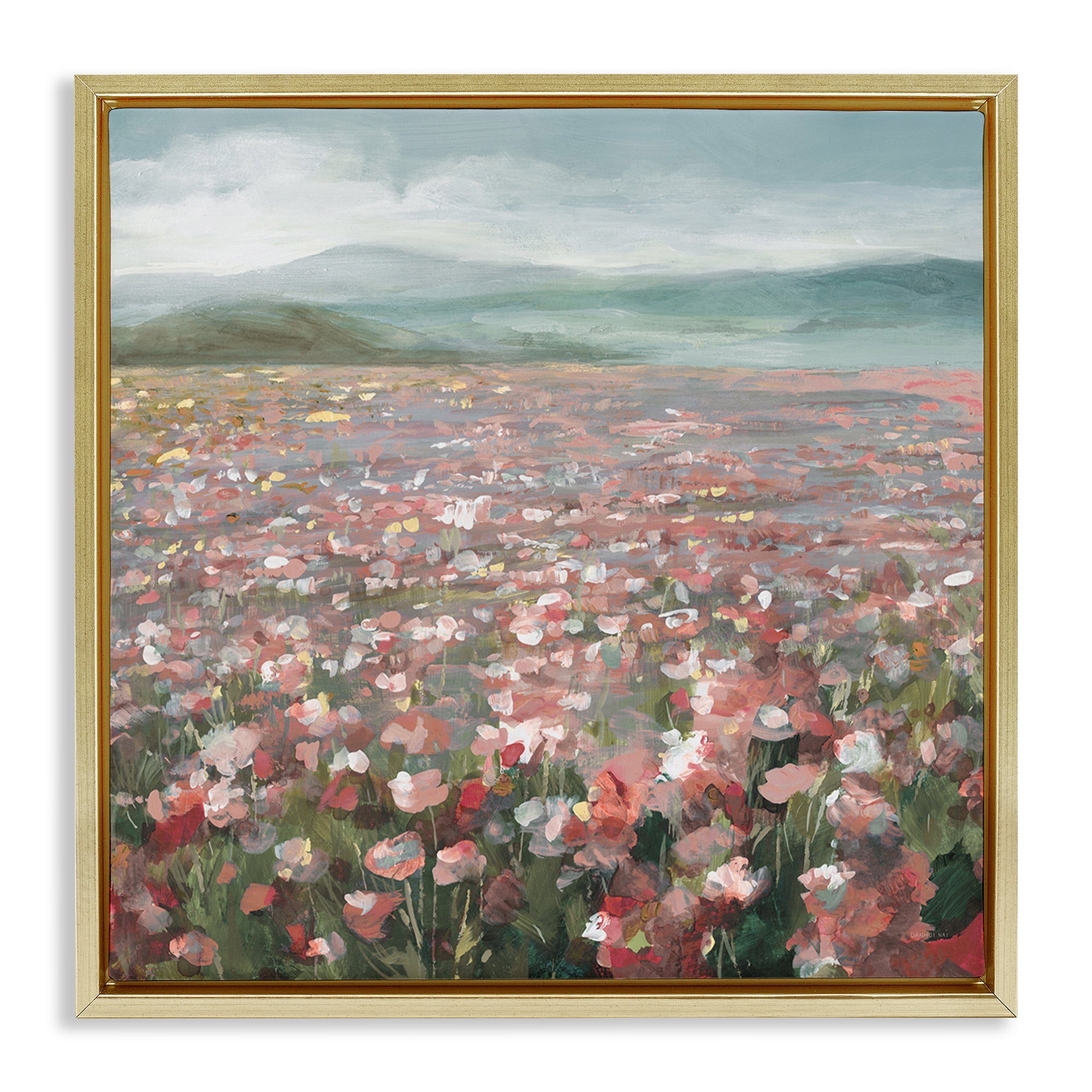 Stupell Industries Soft Headland Wildflowers Landscape Painting Gold Floater Framed Art Print Wall Art, 18 x 18