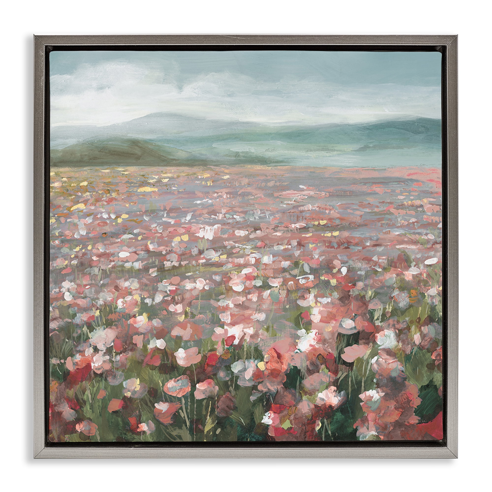 Stupell Industries Soft Headland Wildflowers Landscape Painting Gray Floater Framed Art Print Wall Art, 25 x 25