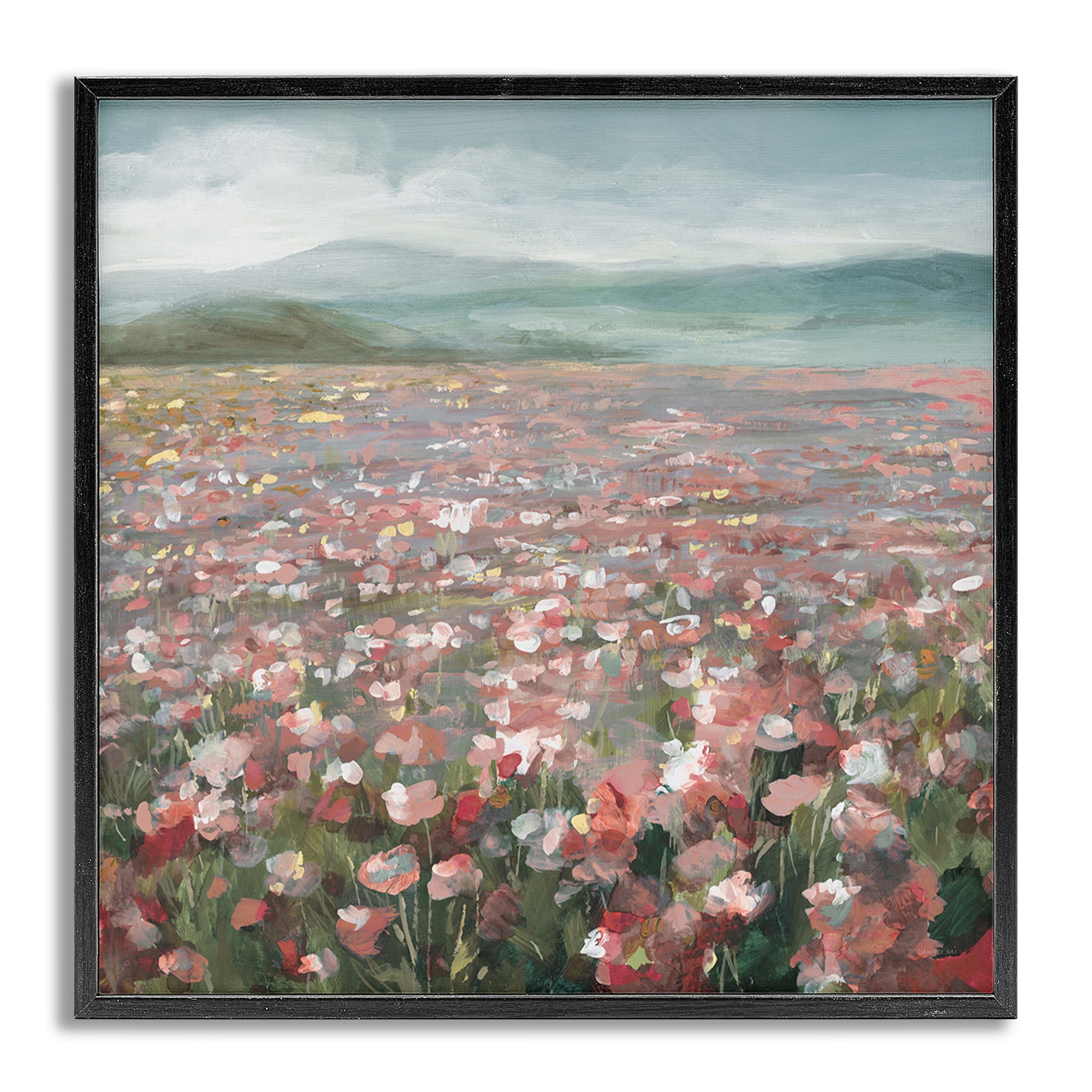Stupell Industries Soft Headland Wildflowers Landscape Painting Gray Framed Art Print Wall Art, 12 x 12
