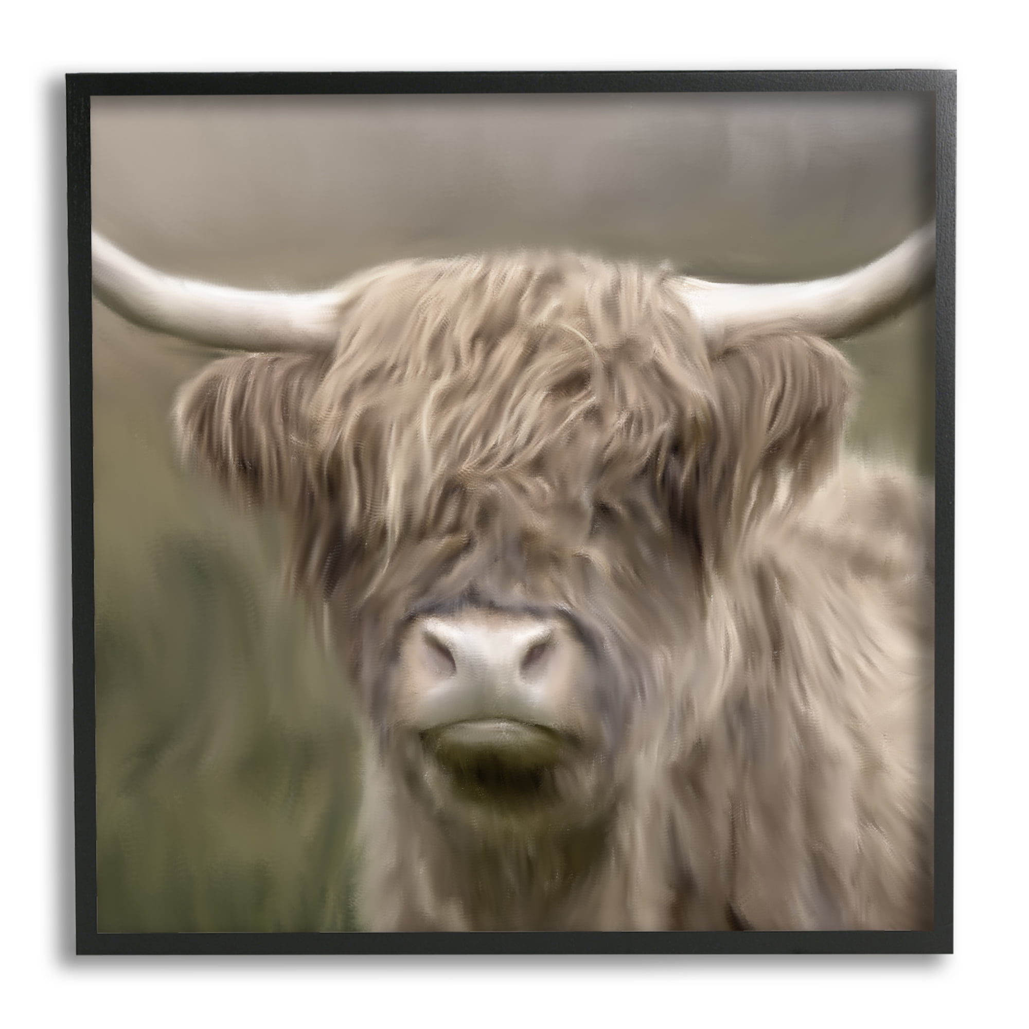 Stupell Industries Soft Highland Cow Animals & Insects Painting Black Framed Art Print Wall Art, 12 x 12
