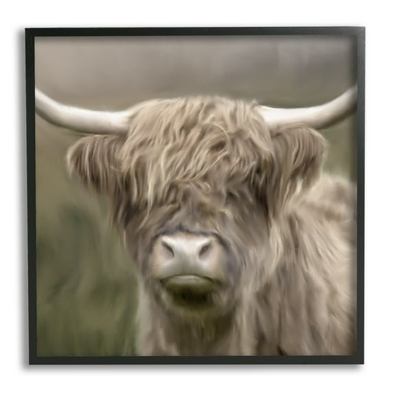Stupell Industries Soft Highland Cow Animals & Insects Painting Black Framed Art Print Wall Art, 24 x 24