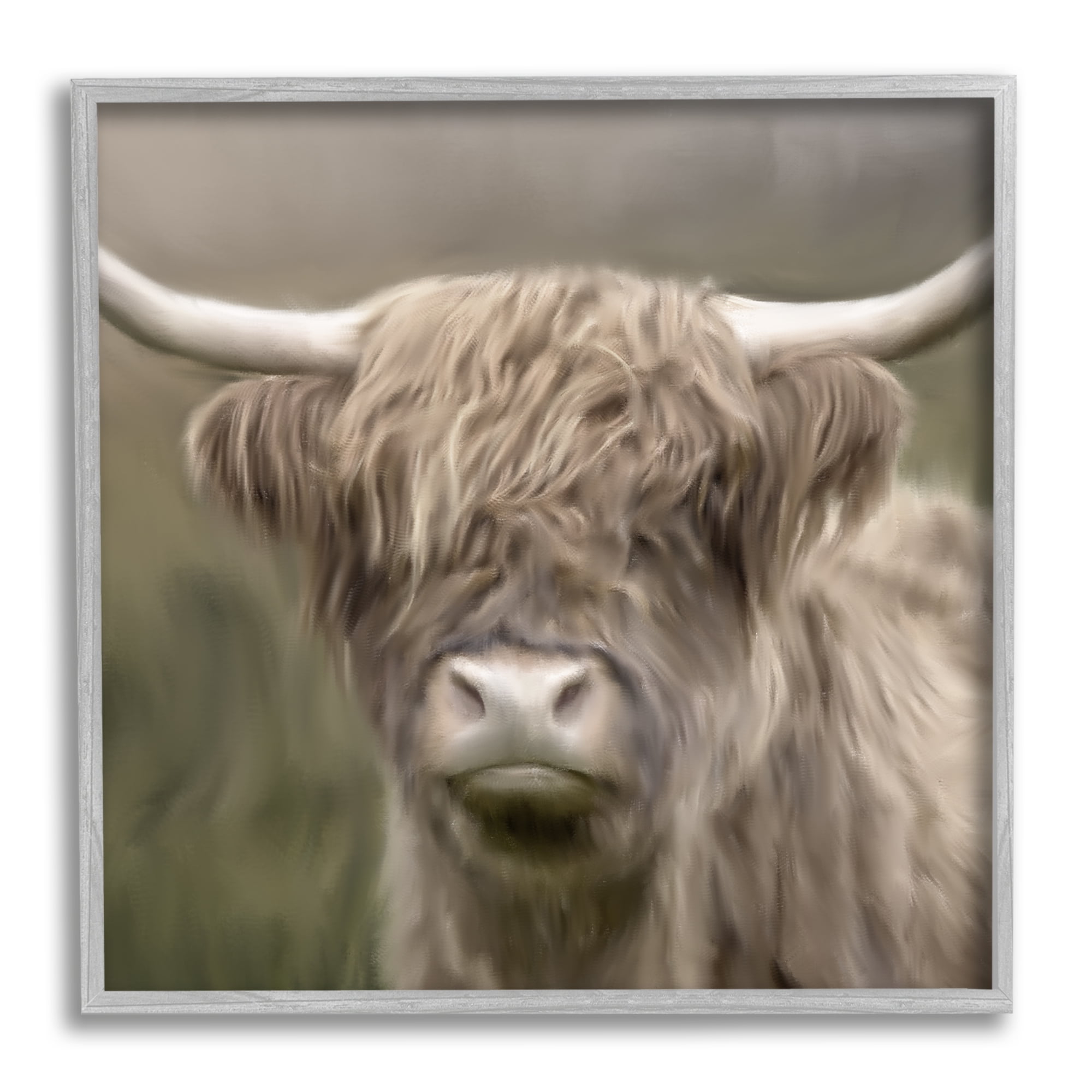 Stupell Industries Soft Highland Cow Animals & Insects Painting Gray Framed Art Print Wall Art, 24 x 24